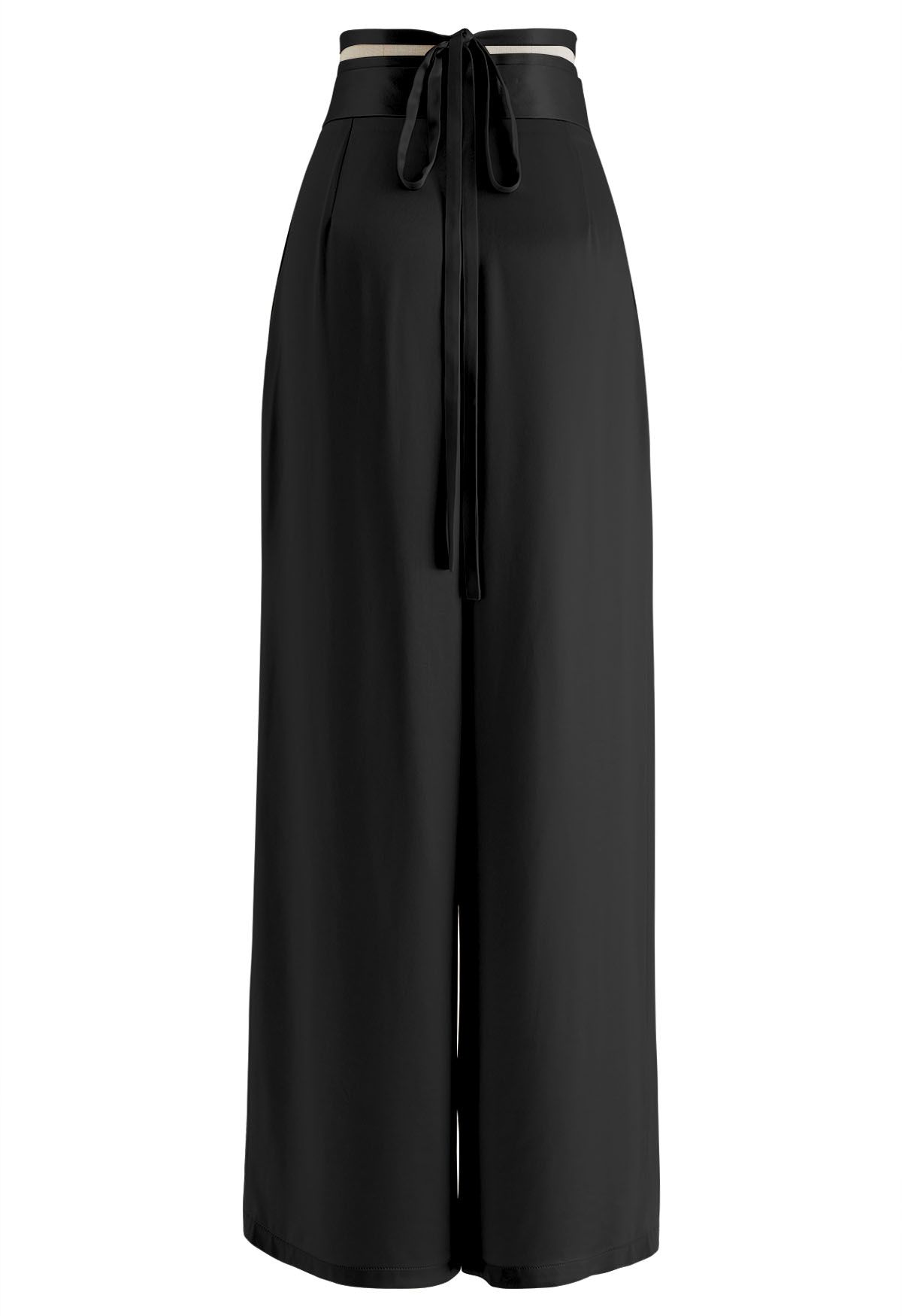 Pantalon large brillant à taille croisée en noir