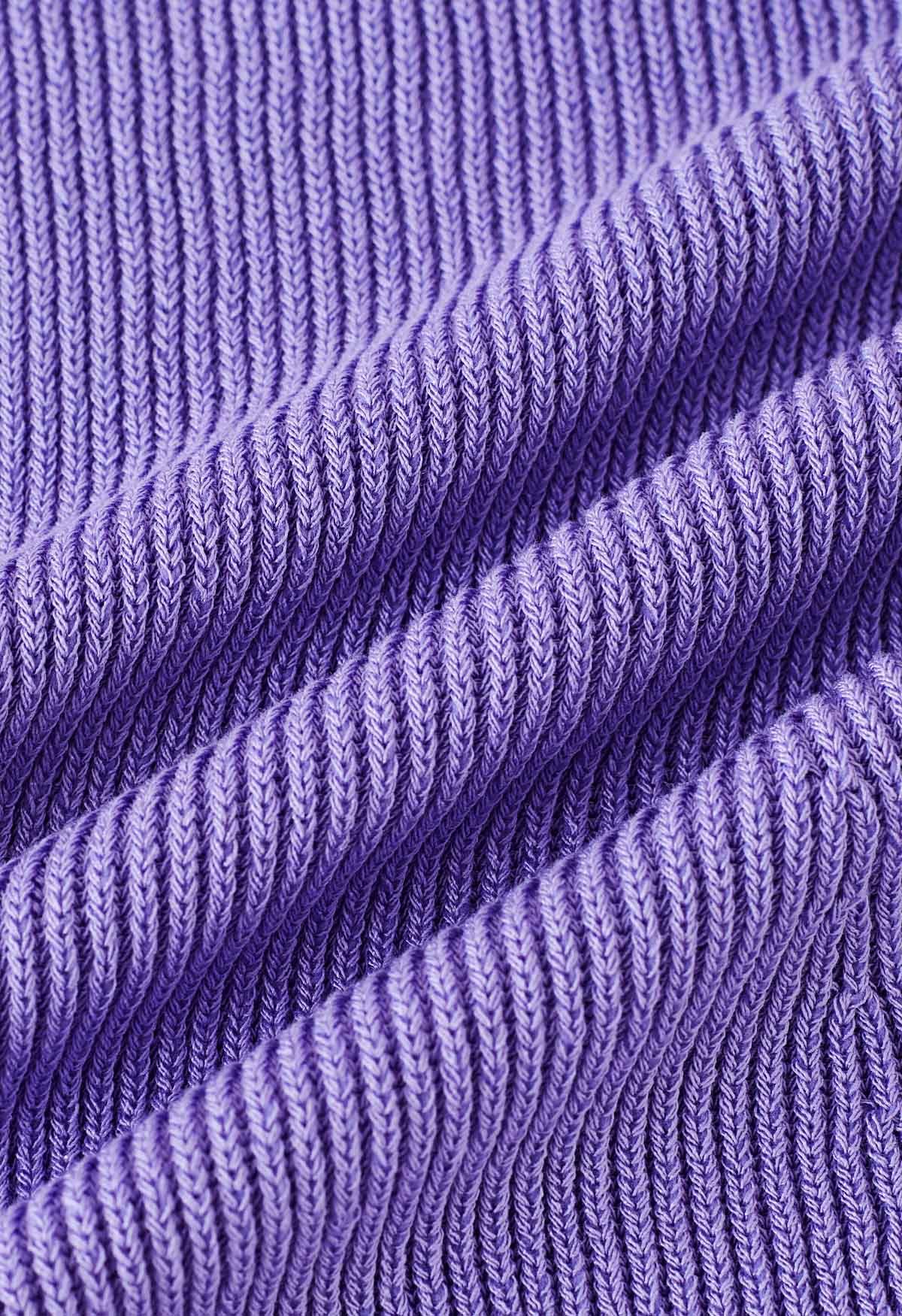 Haut en tricot ajusté à col large en forme de U en lilas