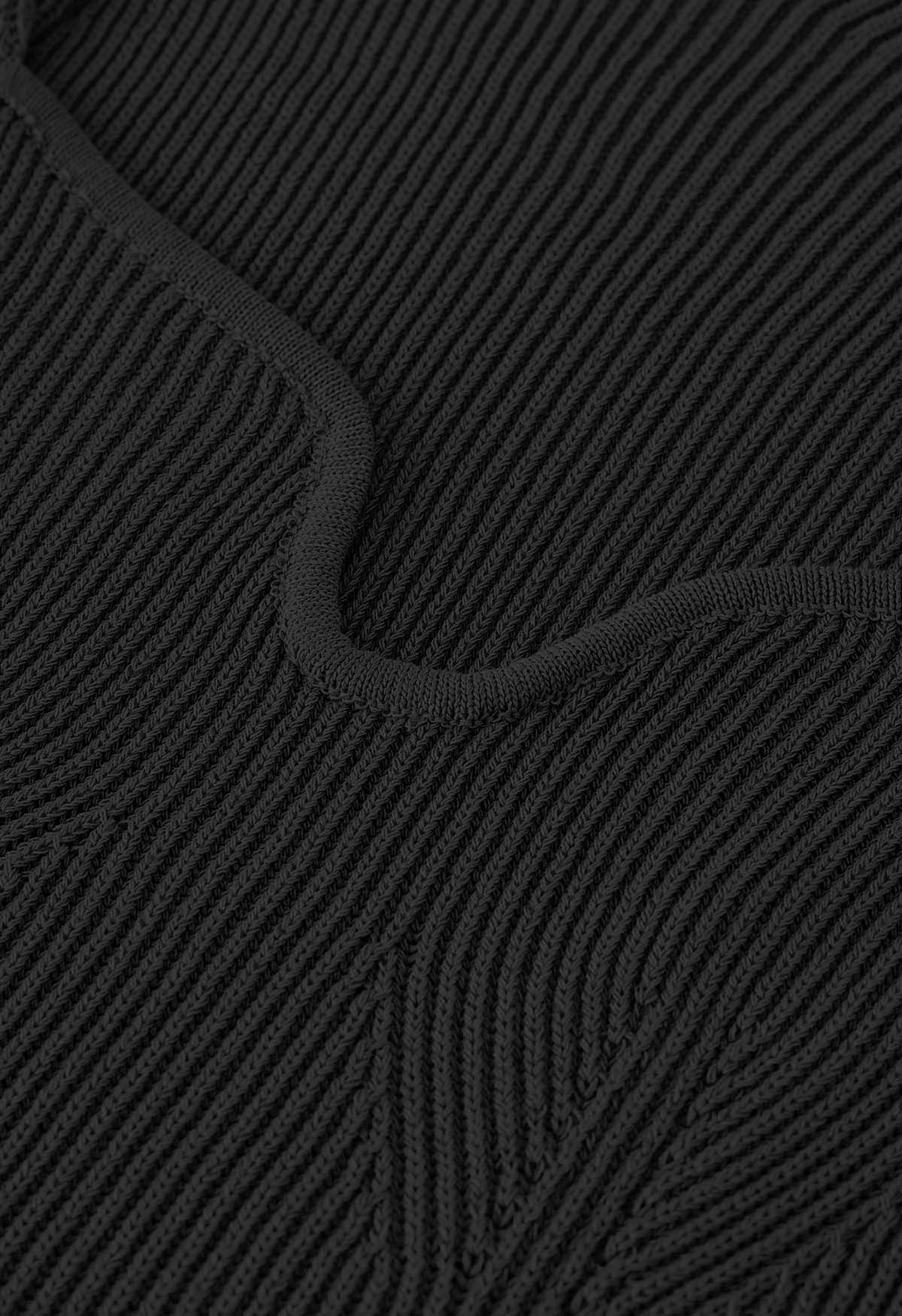 Haut en tricot ajusté à col large en forme de U en noir