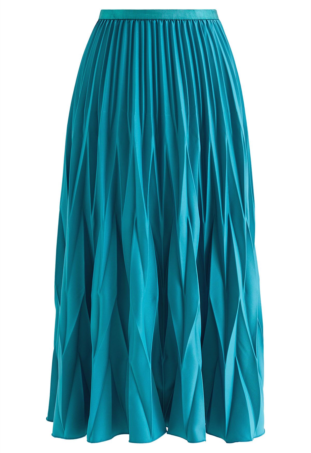 Jupe mi-longue plissée irrégulière en bleu sarcelle