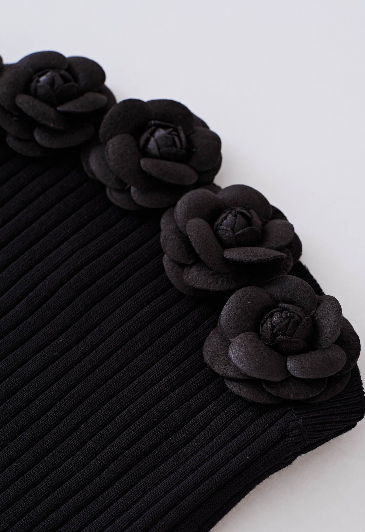 Haut tube extensible à fleurs 3D en noir