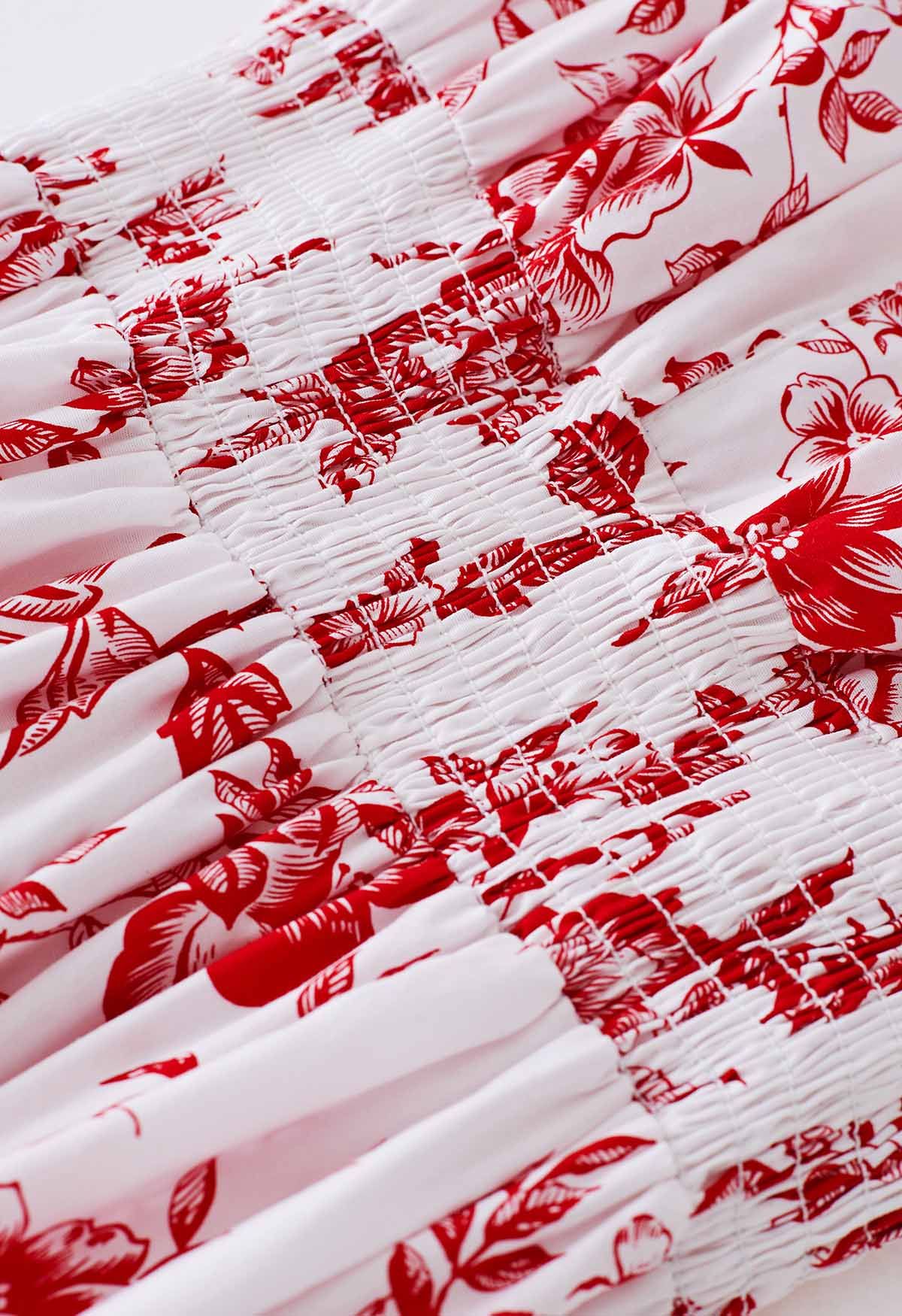 Robe maxi imprimée fleur rouge exubérante