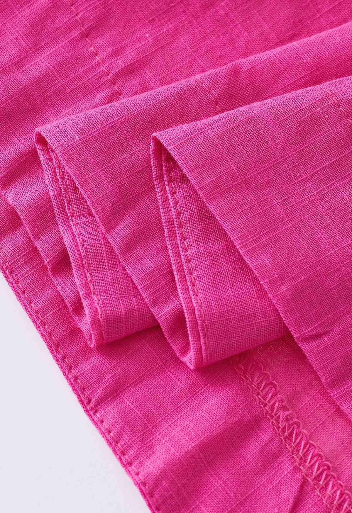 Robe nouée dans le dos à manches bouffantes et encolure carrée en rose vif
