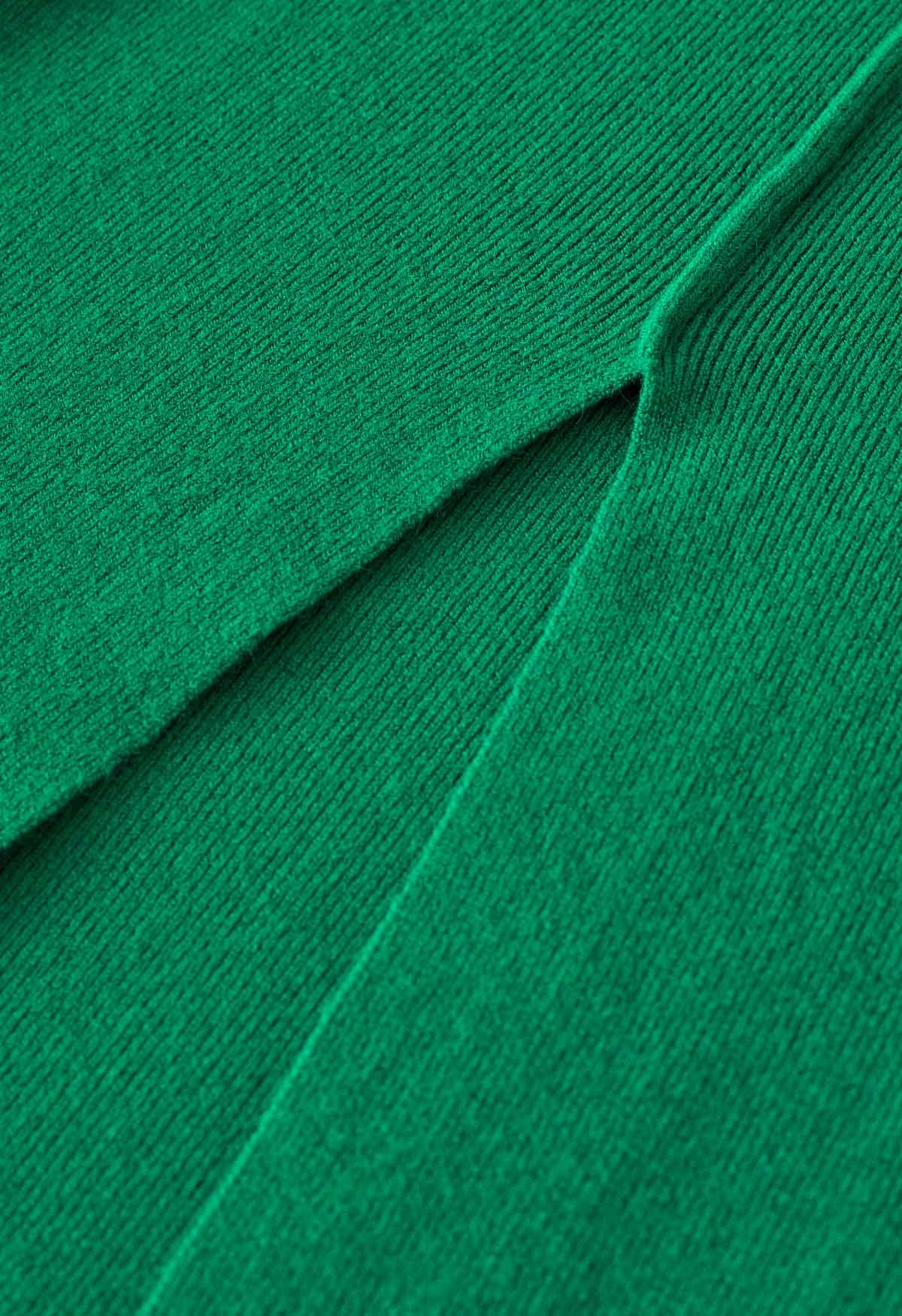 Robe moulante en maille fendue sur le devant en vert