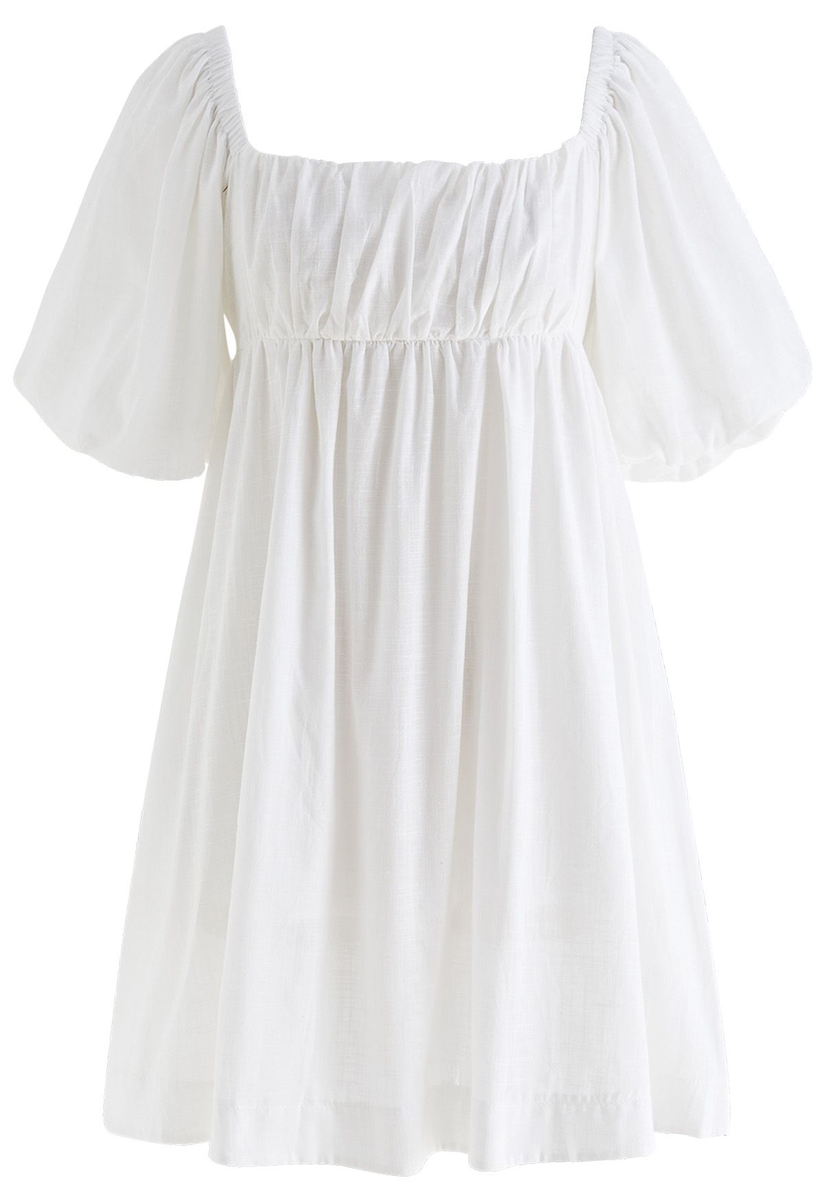 Robe nouée dans le dos à manches bouffantes et encolure carrée en blanc