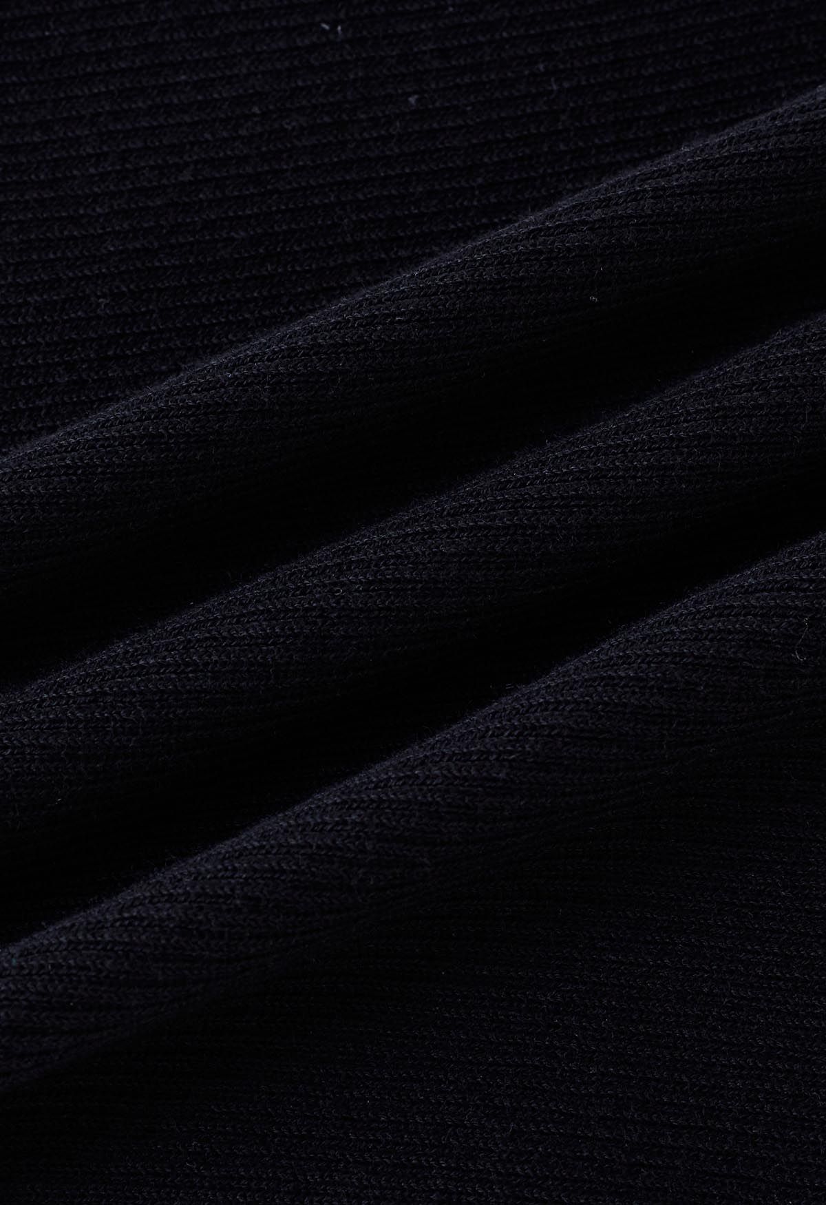 Haut en tricot côtelé à épaules dénudées pliées en noir