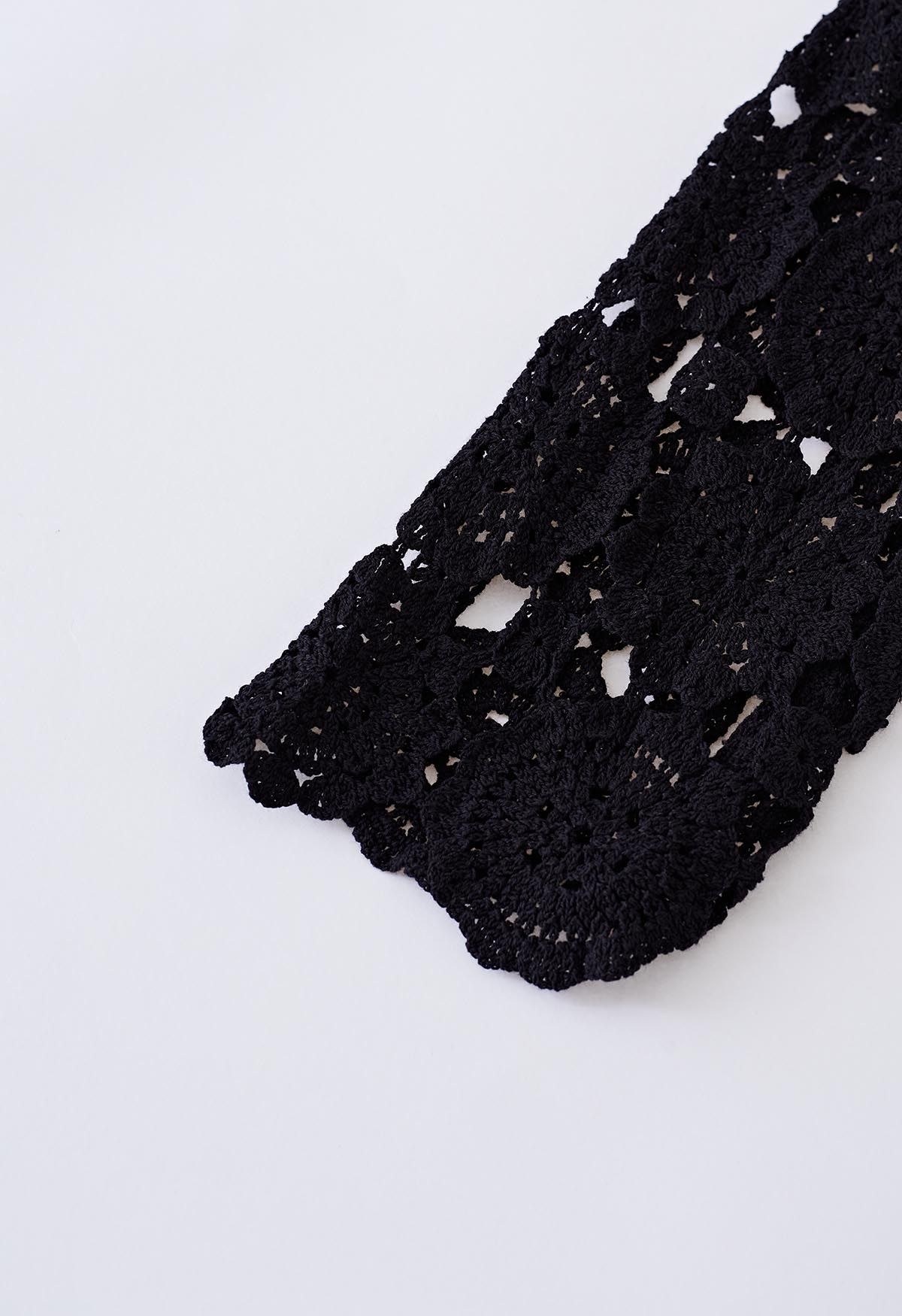 Haut décontracté à fleurs et à carreaux en crochet noir