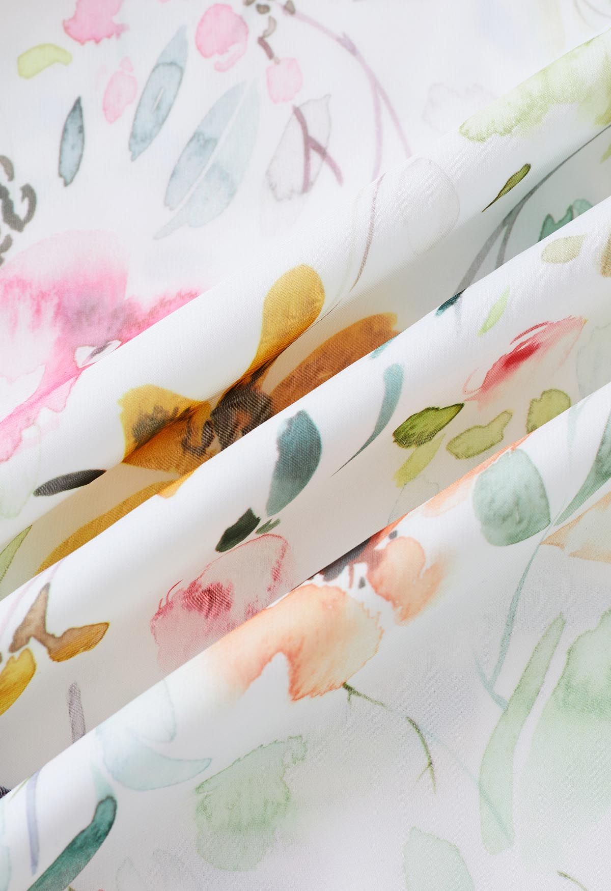 Jupe longue en mousseline imprimée de fleurs sauvages aquarelle