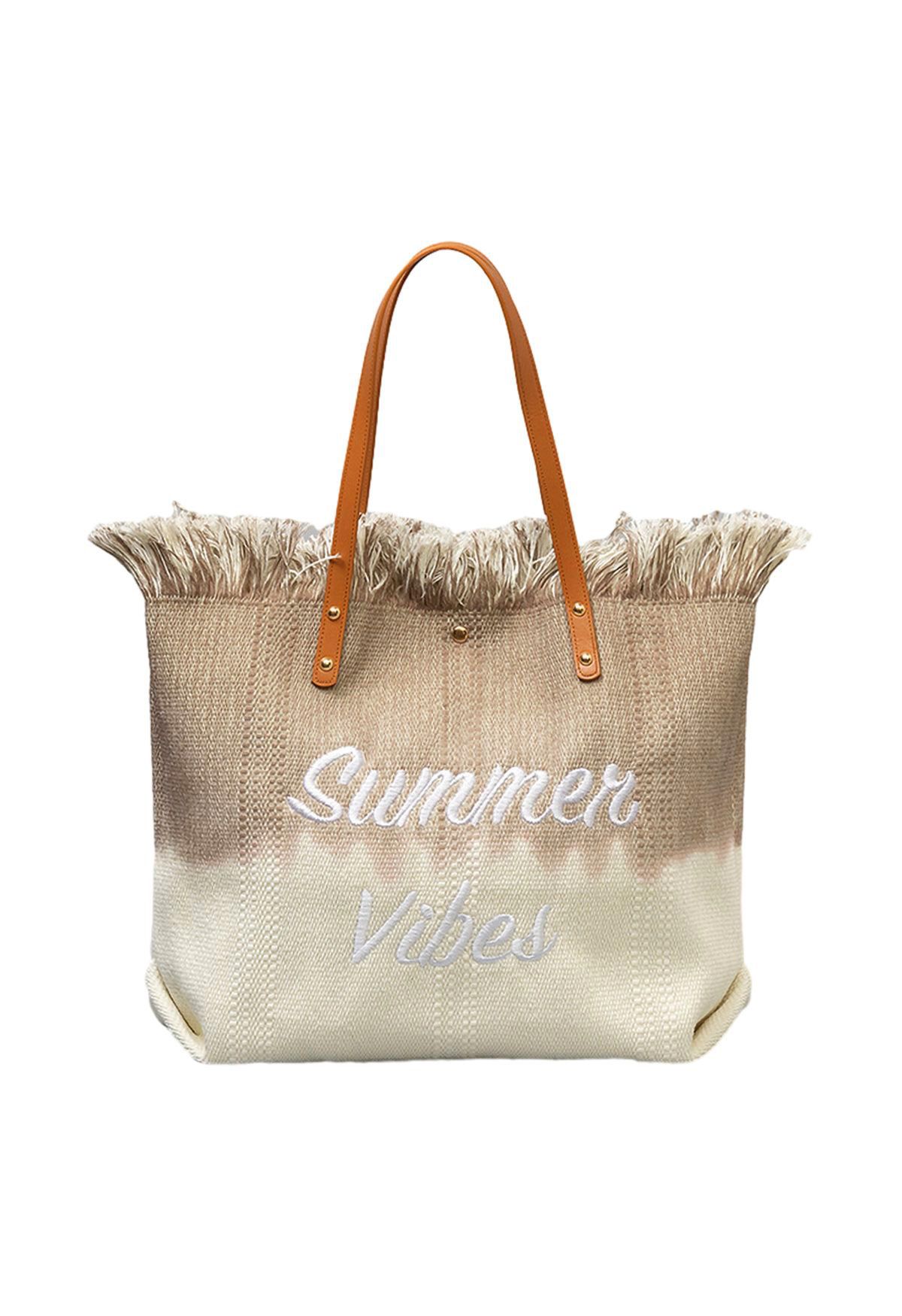 Sac fourre-tout en toile bicolore Summer Vibes en kaki