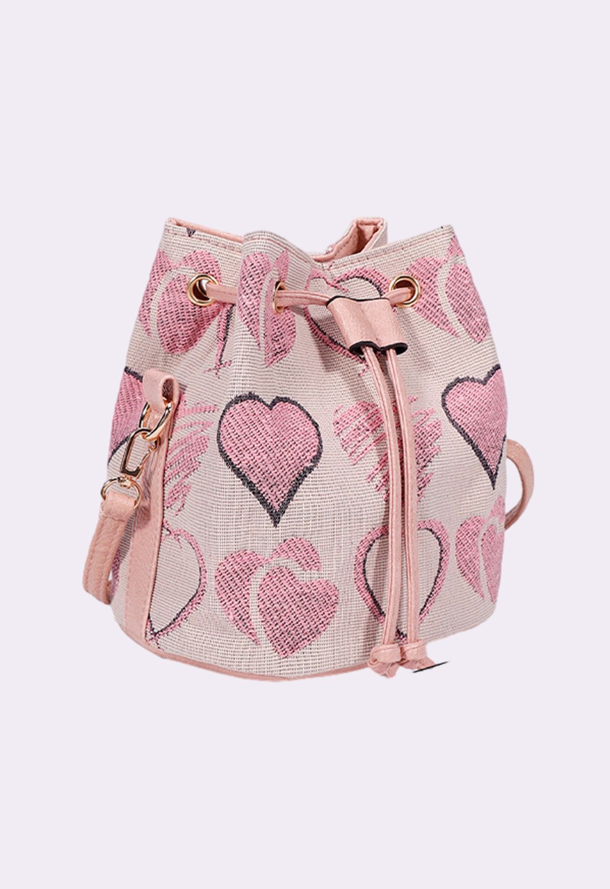 Mini sac seau rose en jacquard à cordon de serrage