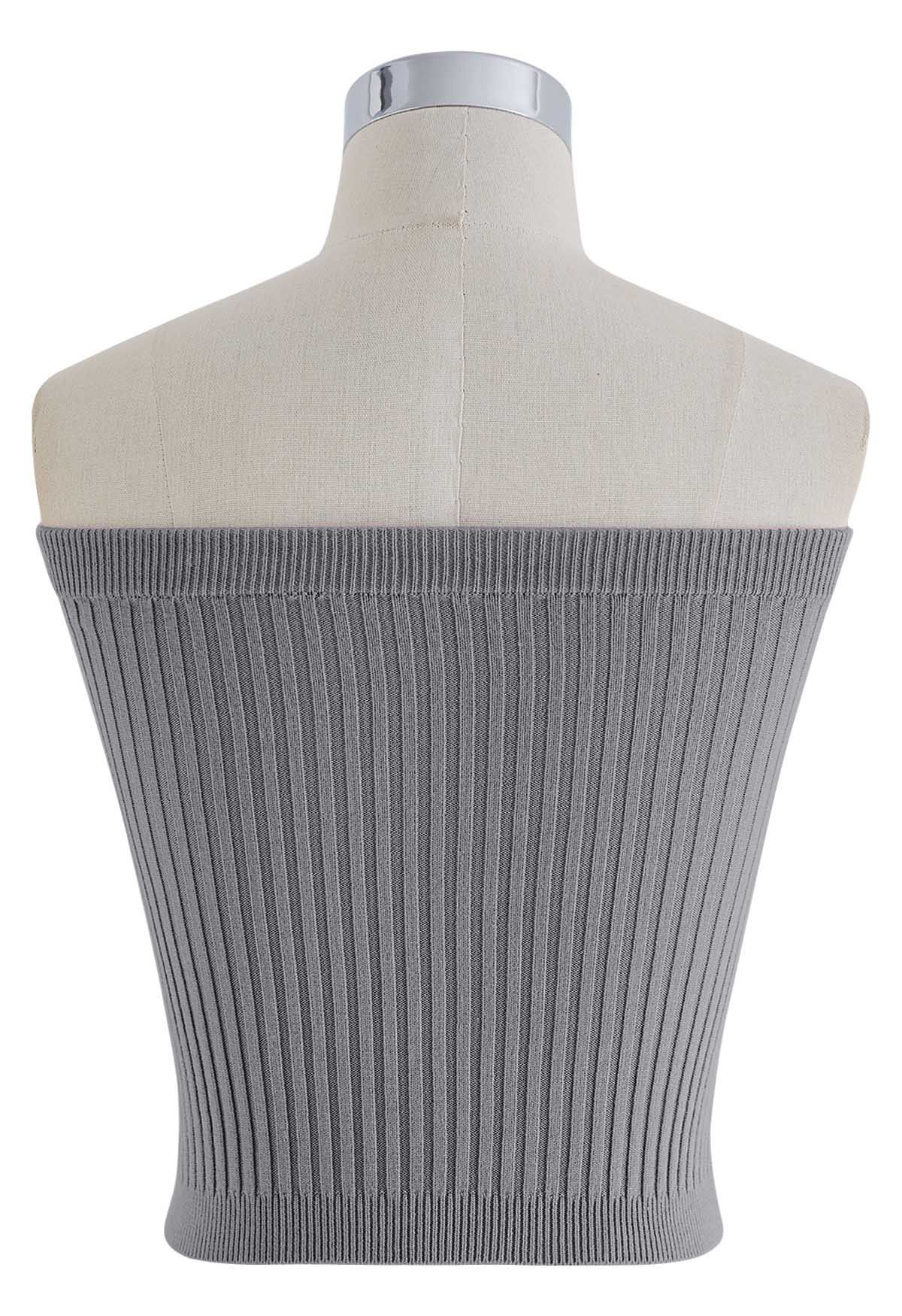 Crop top tube en tricot côtelé torsadé sur le devant en gris