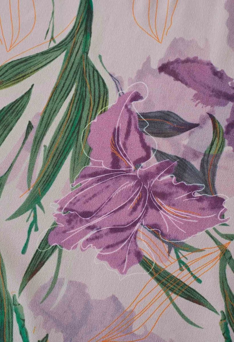 Robe mi-longue cache-cœur en mousseline Violet Blossom