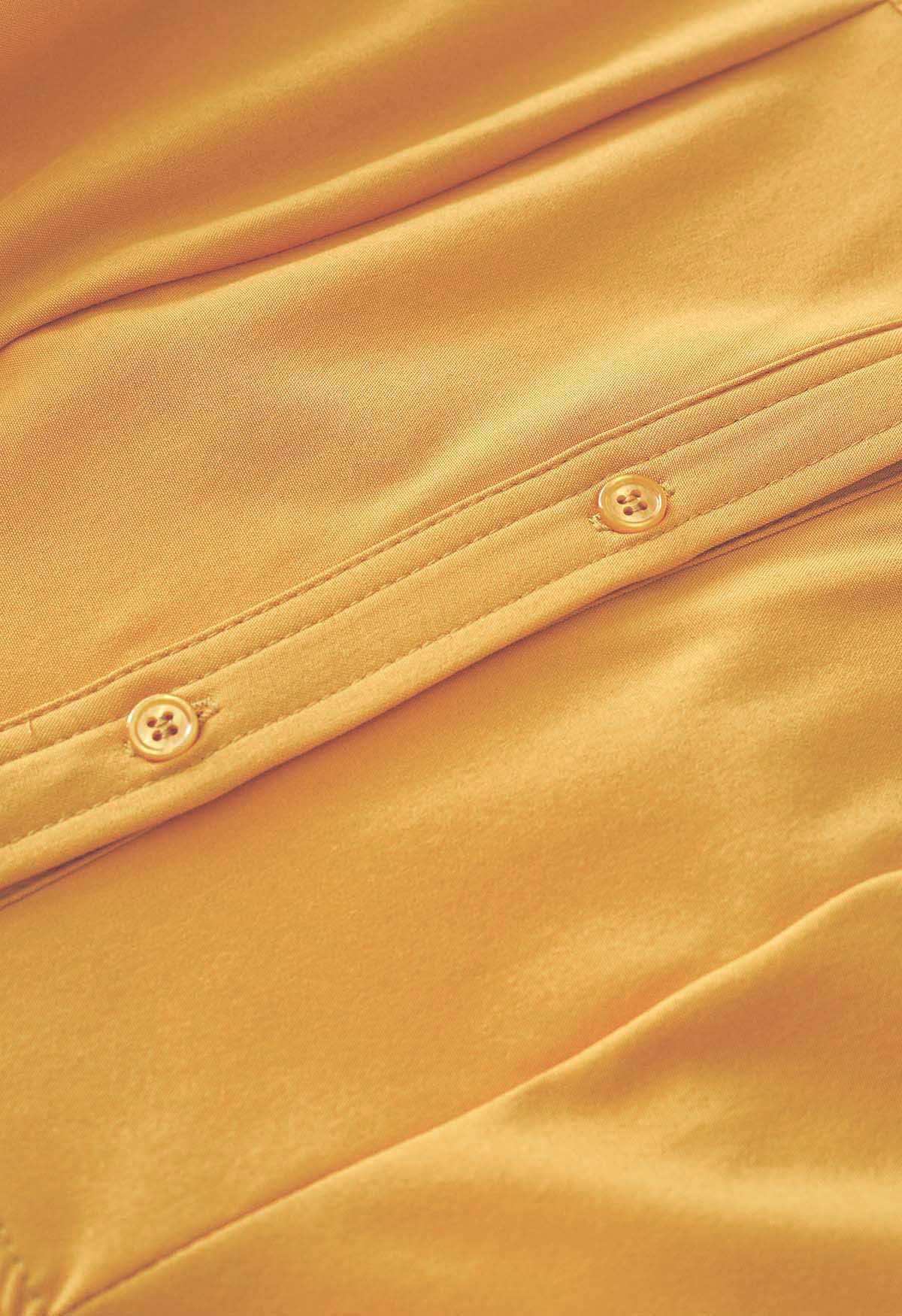 Robe chemise froncée sur le côté à la taille avec découpe en jaune