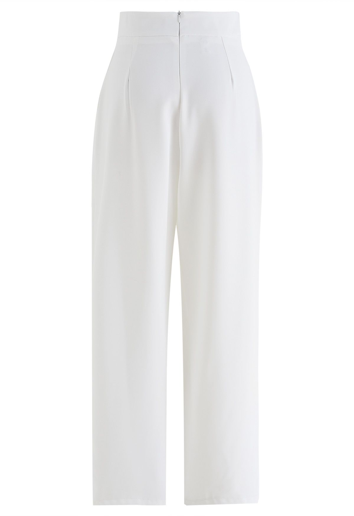 Pantalon droit à taille croisée et boutons dorés en blanc