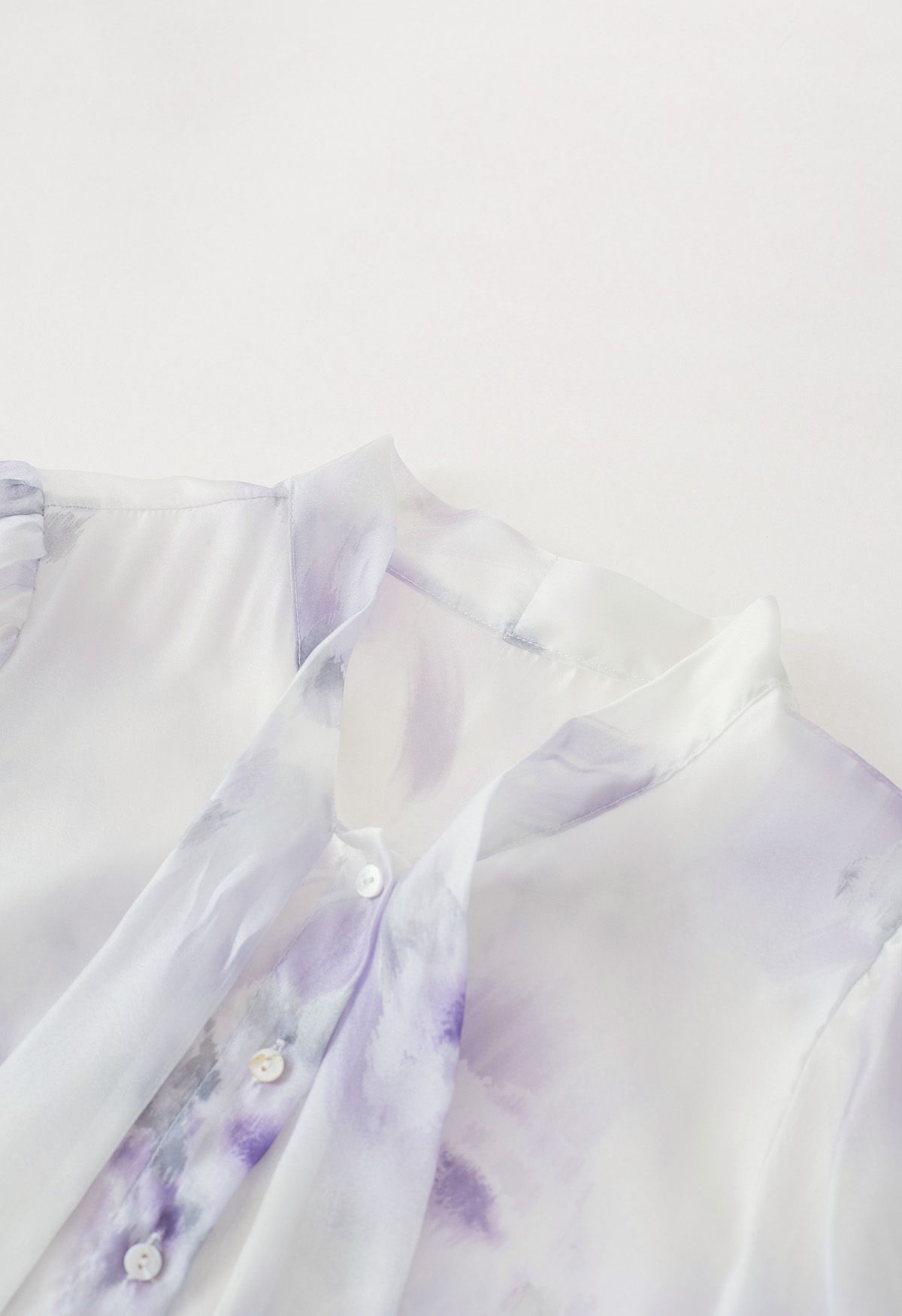 Chemise transparente Bowknot à fleurs aquarelle en lavande