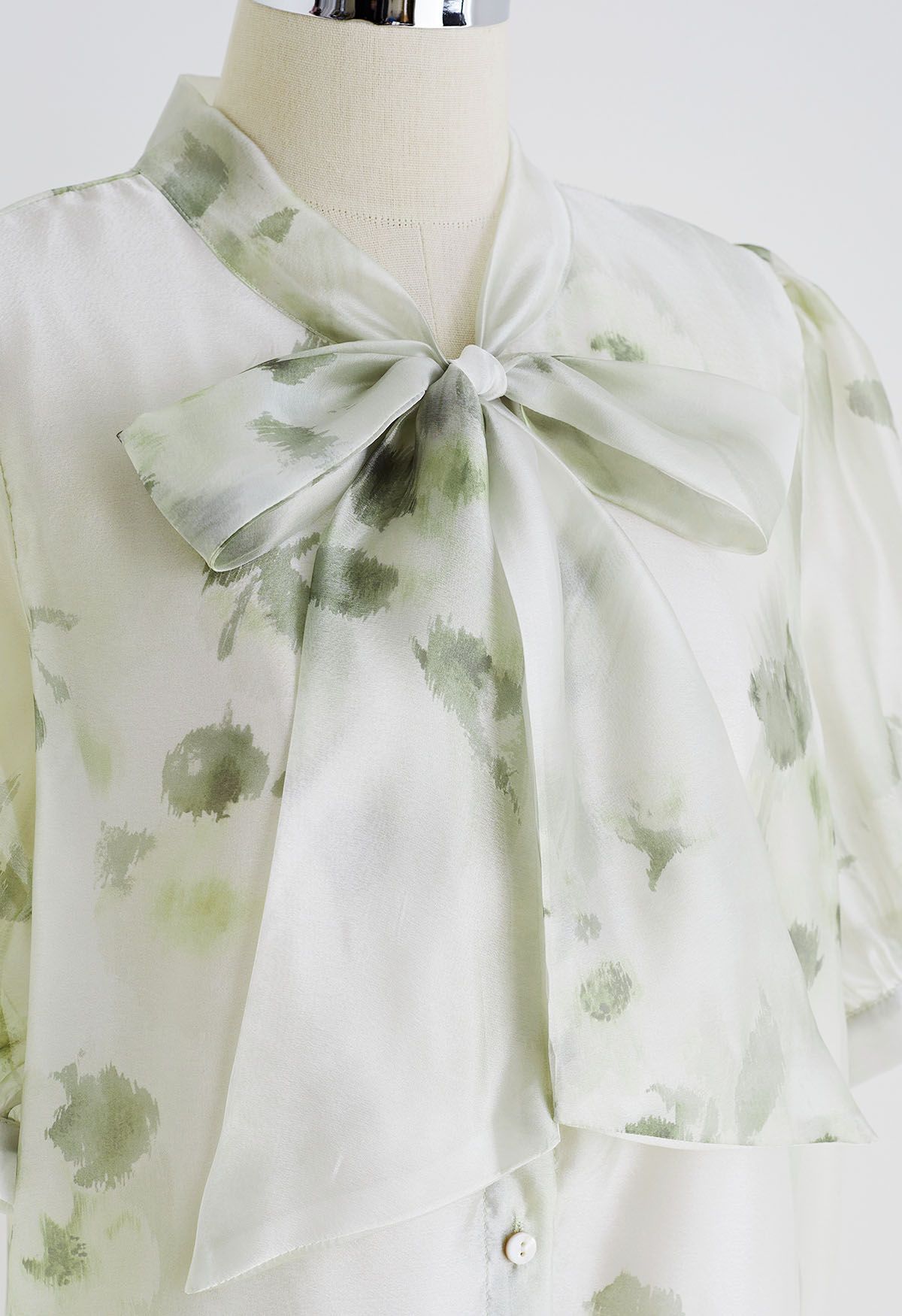 Chemise transparente Bowknot à fleurs aquarelle en vert