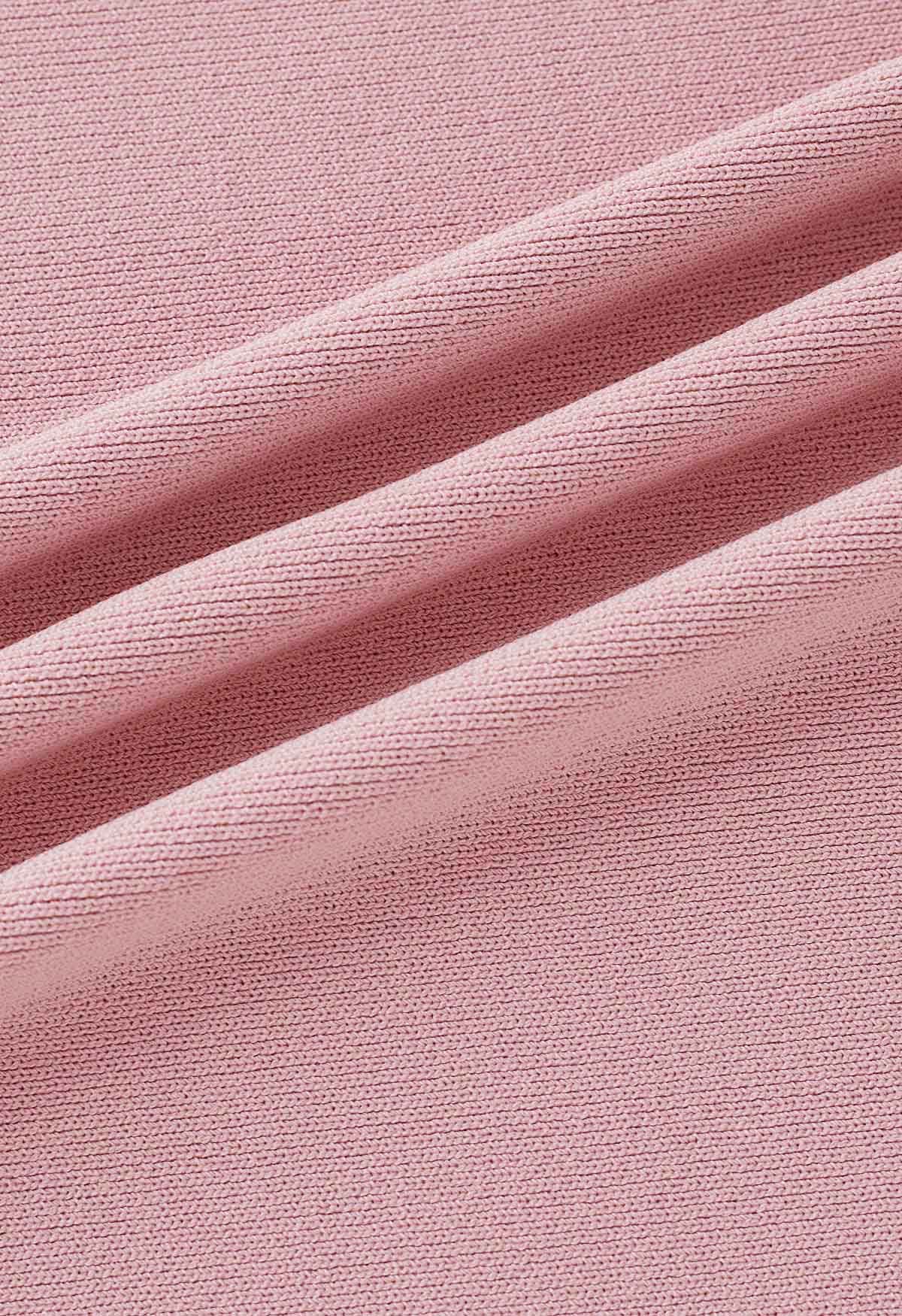 Robe moulante en maille à bretelles asymétriques en rose