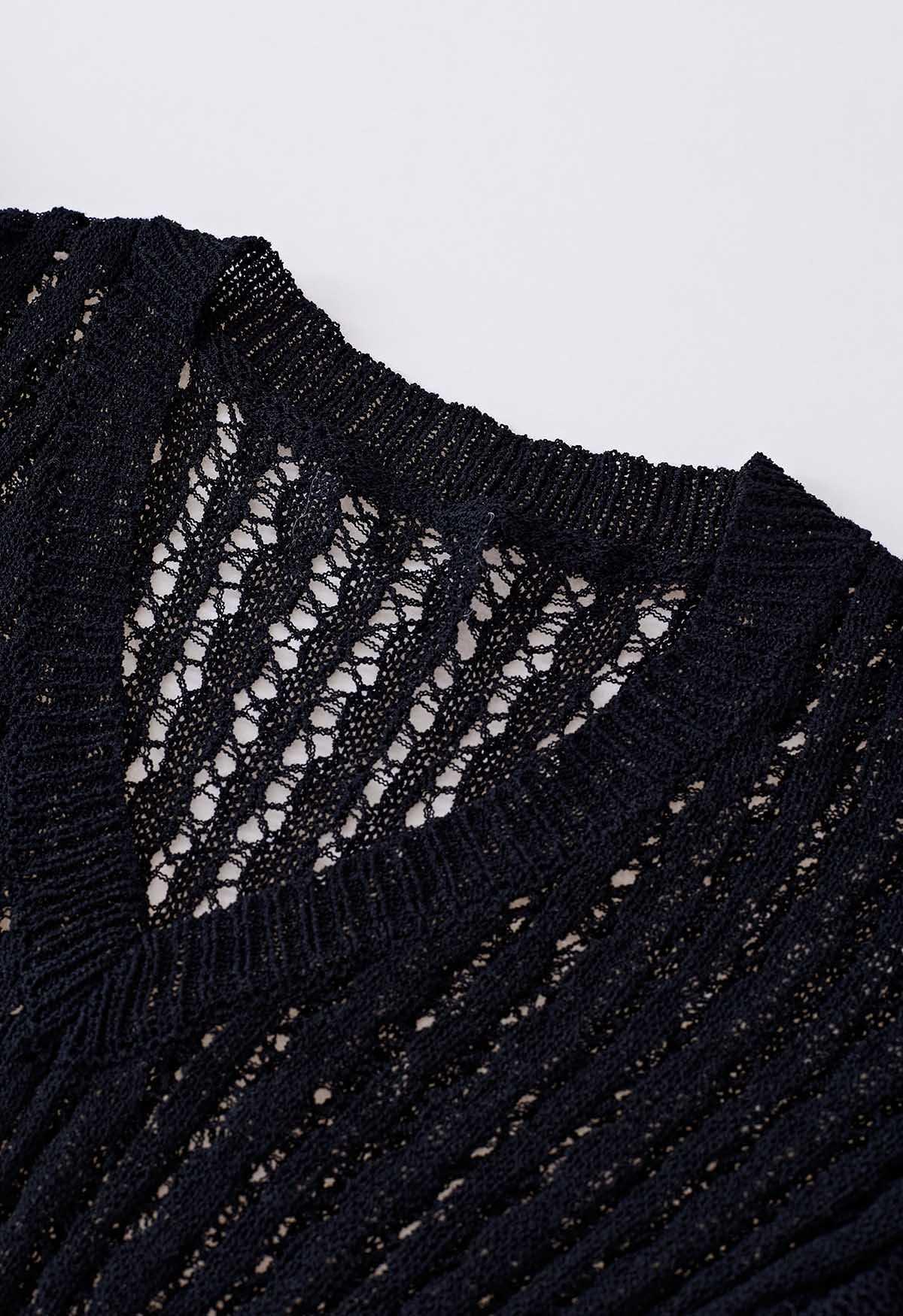 Couverture en tricot pointelle à manches flottantes en noir