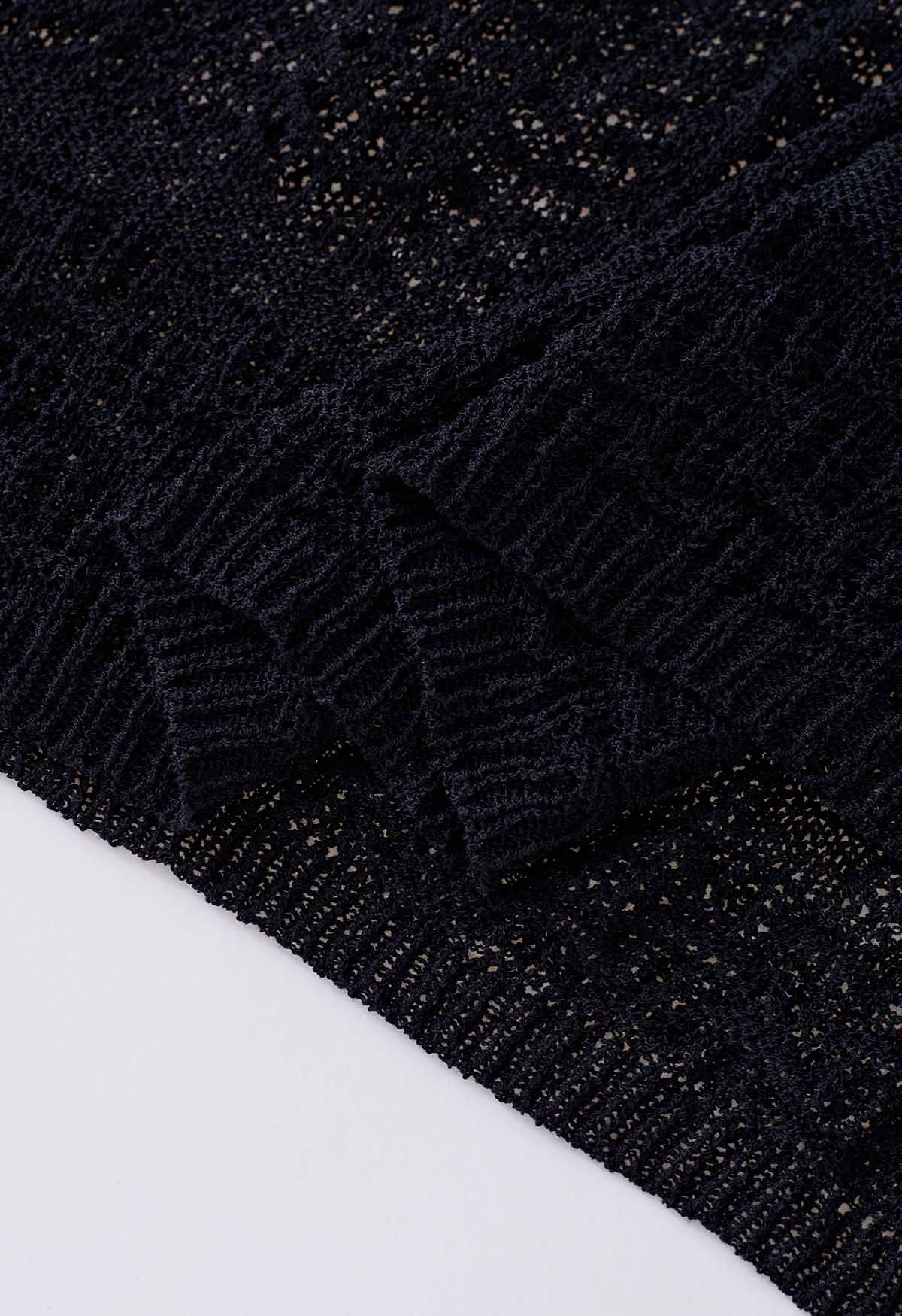 Couverture en tricot pointelle à manches flottantes en noir