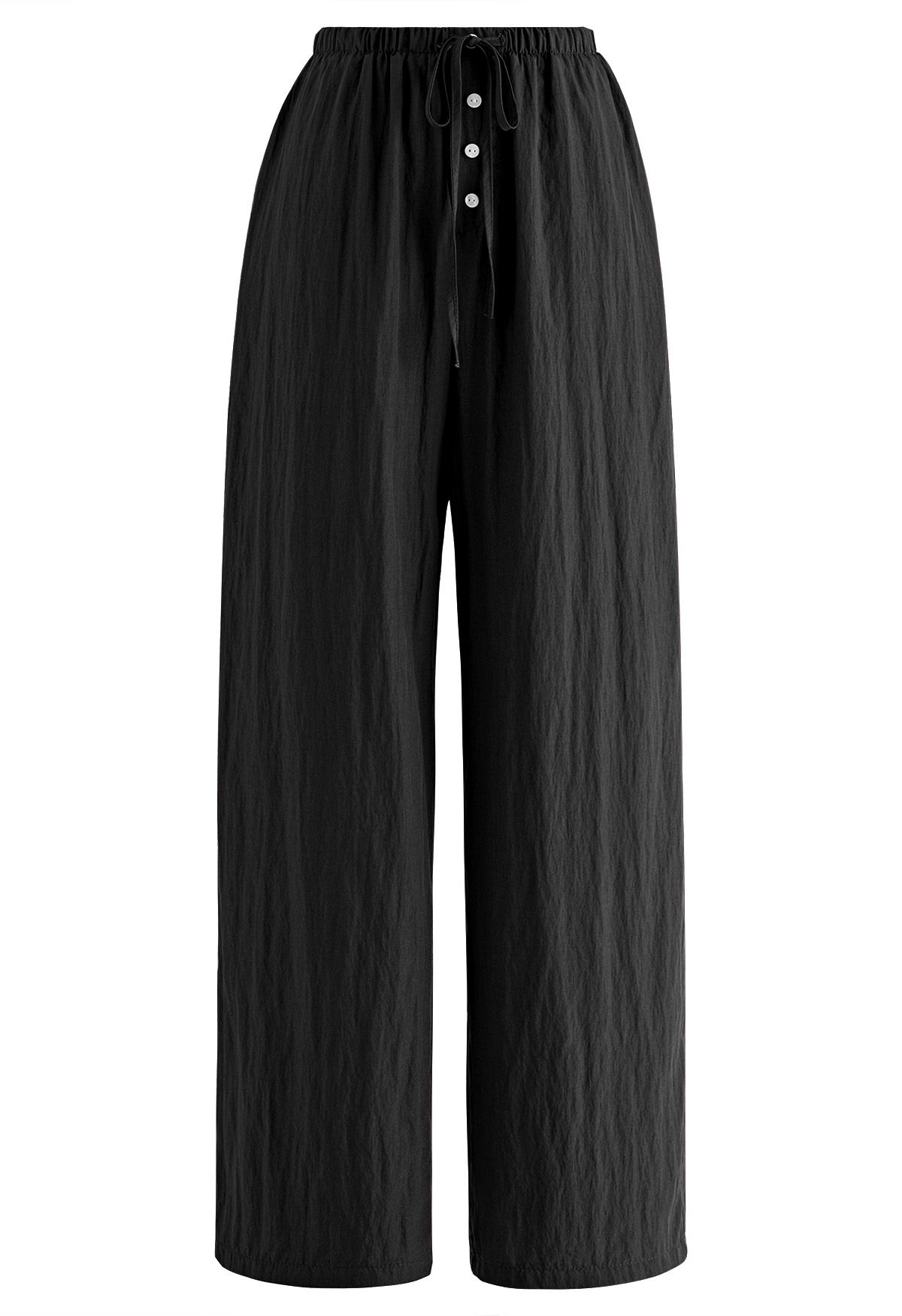 Pantalon droit à taille élastique avec cordon de serrage en noir