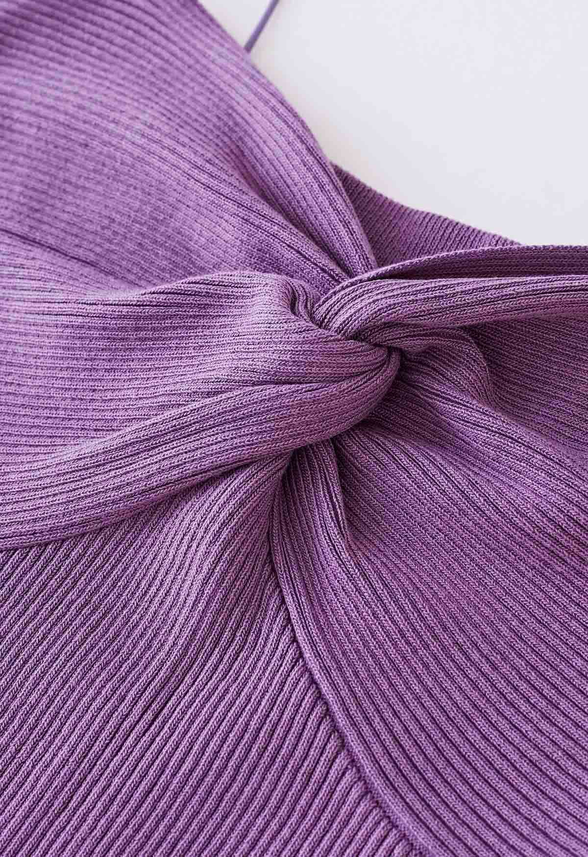 Robe caraco moulante en tricot torsadé sur le devant en violet