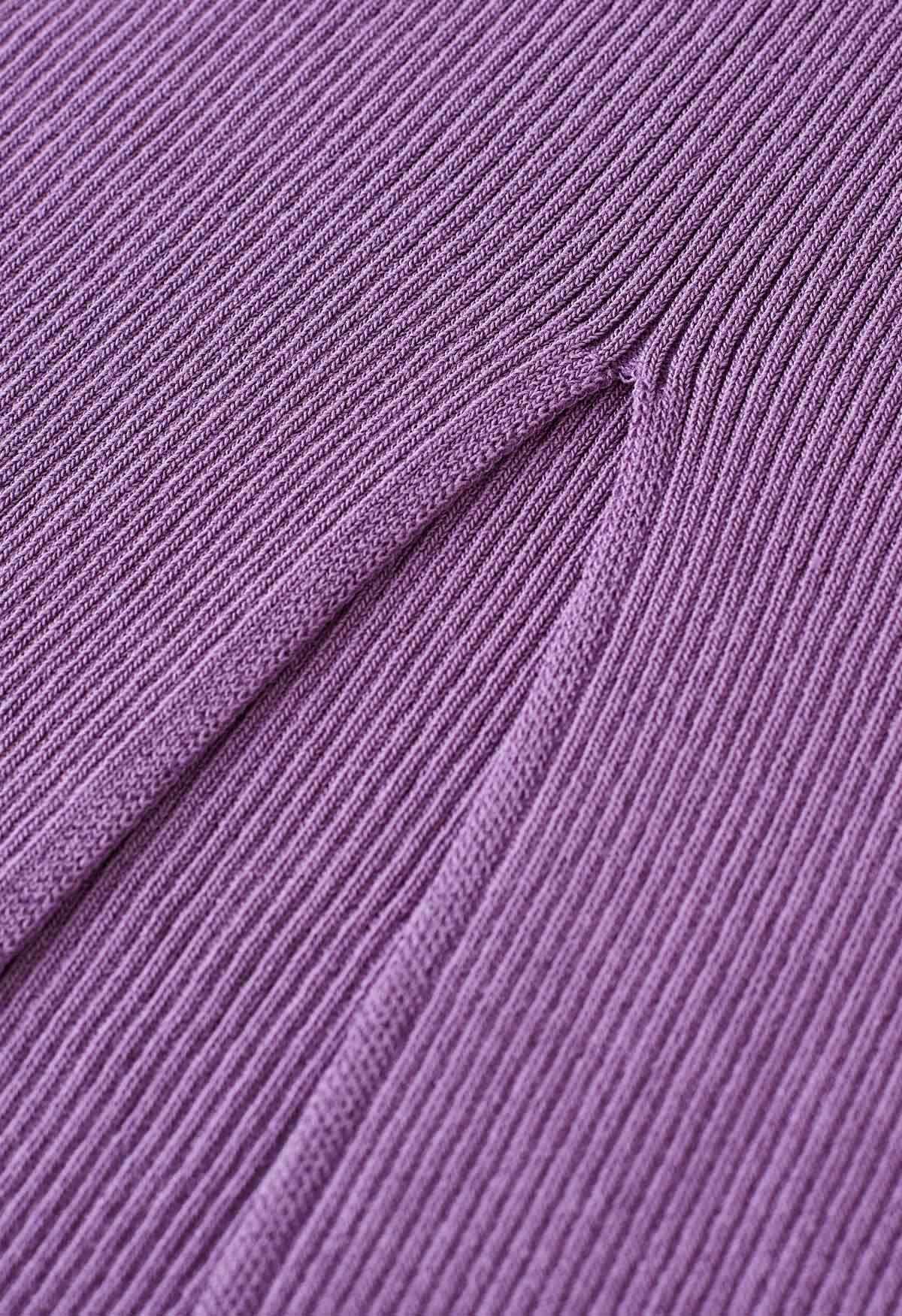 Robe caraco moulante en tricot torsadé sur le devant en violet