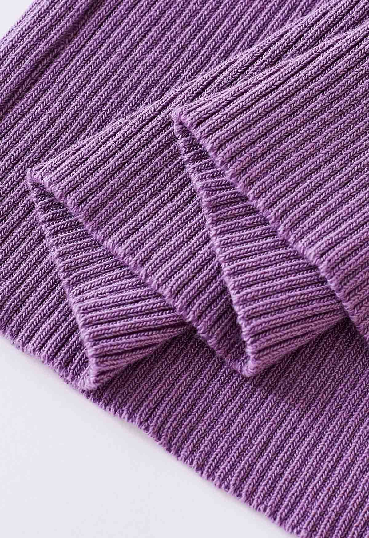 Robe caraco moulante en tricot torsadé sur le devant en violet