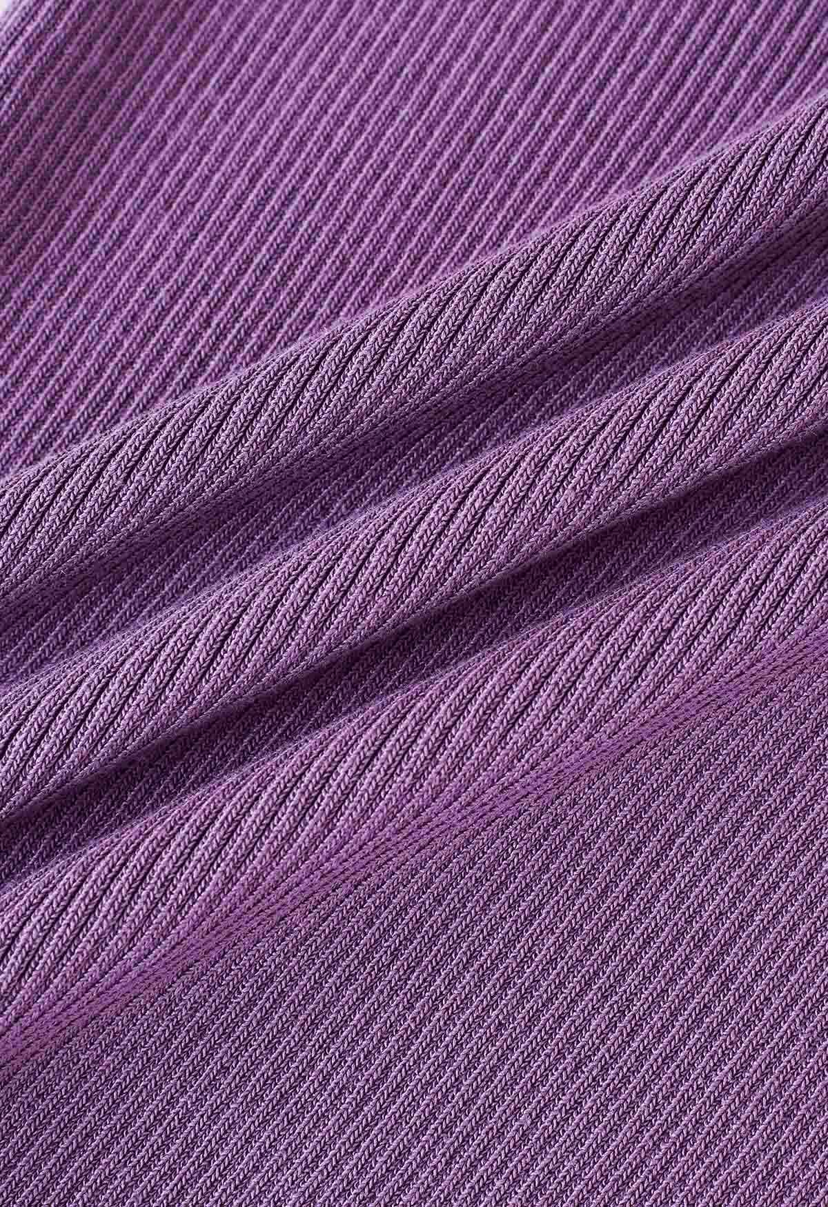 Robe caraco moulante en tricot torsadé sur le devant en violet