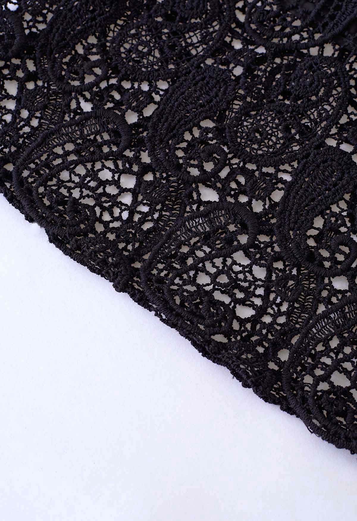 Jupe longue en dentelle Paisley Cutwork en noir