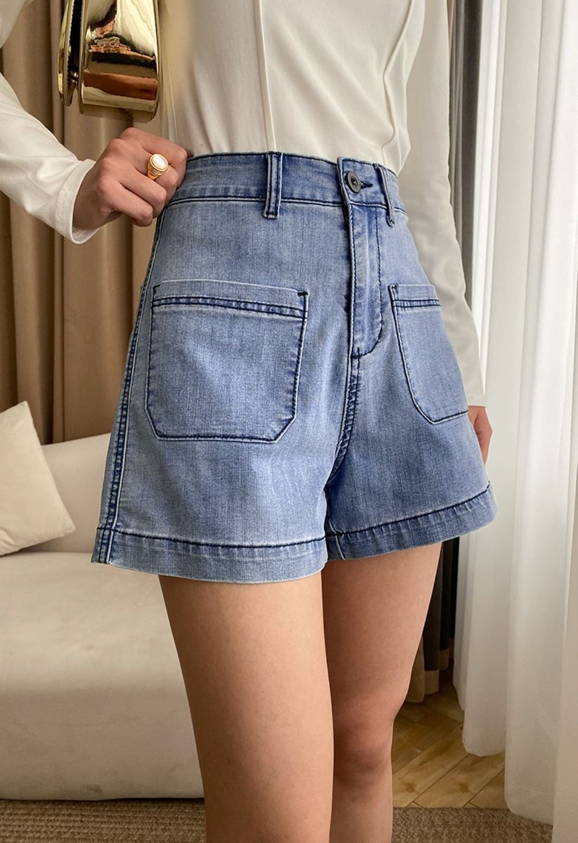 Short en jean avec poches plaquées