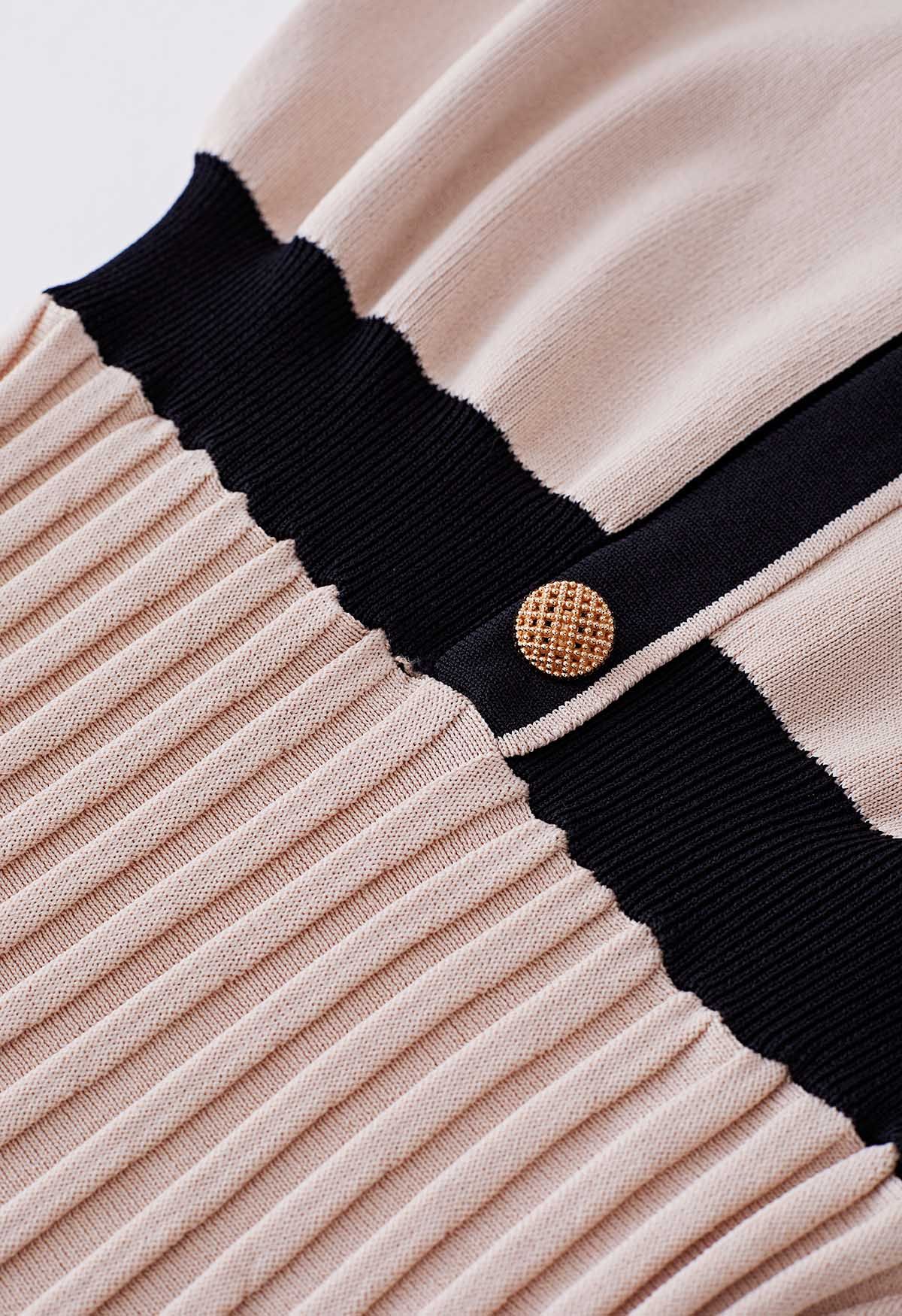 Robe en maille plissée de couleur contrastante avec ceinture