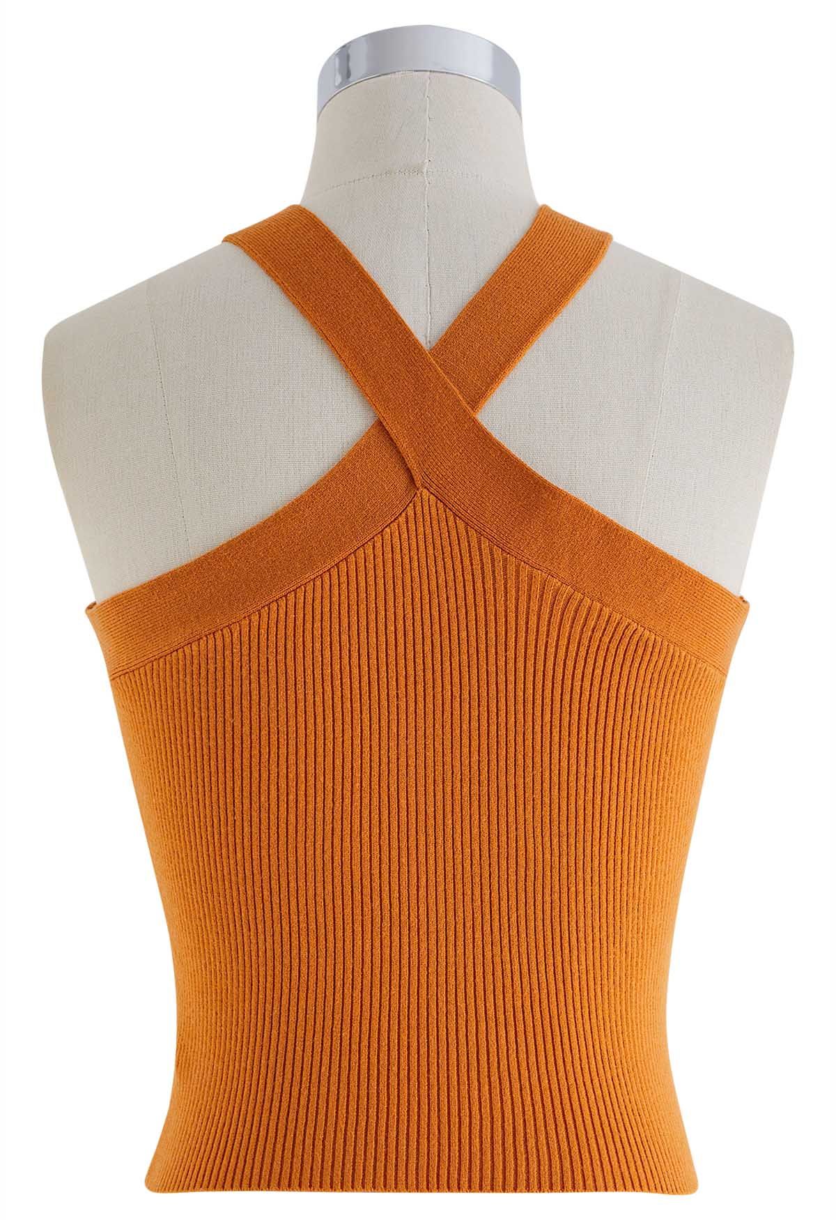 Haut en tricot dos nu à bretelles croisées en orange