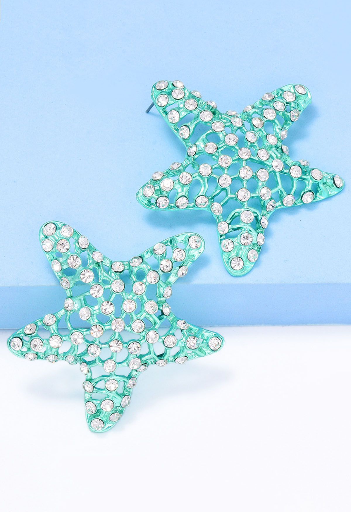 Boucles d'oreilles Starfish Hollow Out Zircon à la menthe