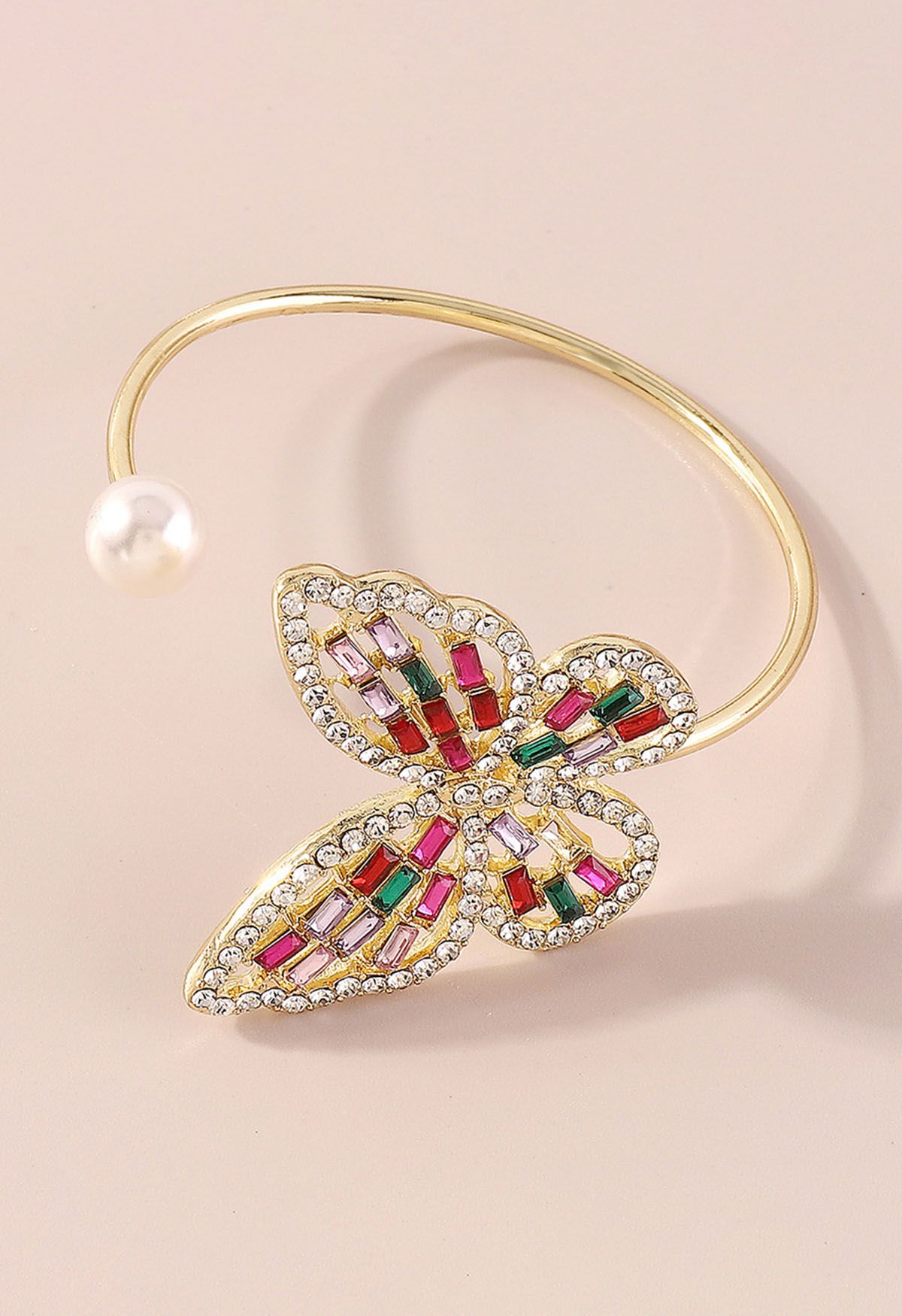 Bracelet jonc perle papillon évidé en multicolore