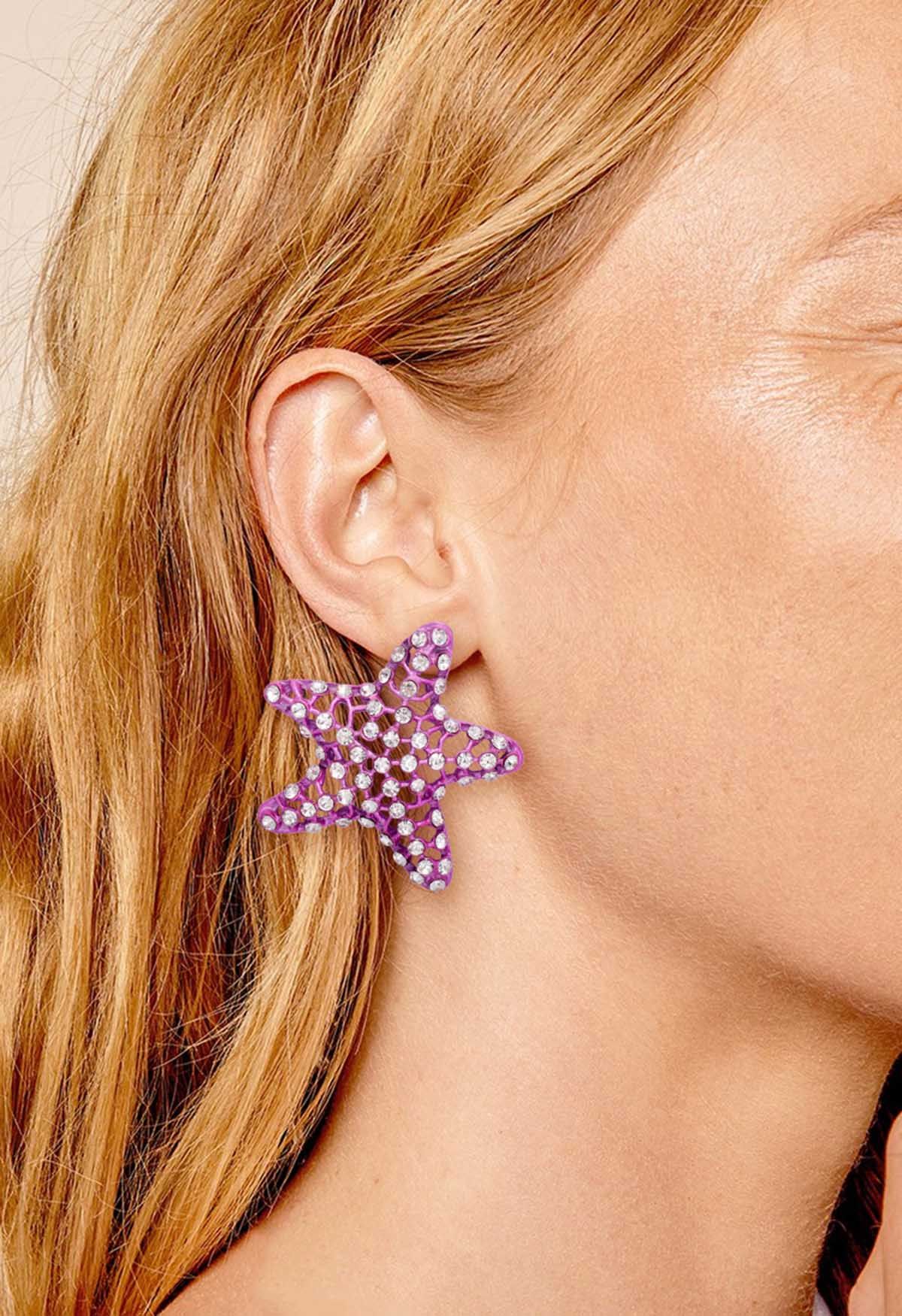 Boucles d'oreilles étoile de mer creuses en zircon violet