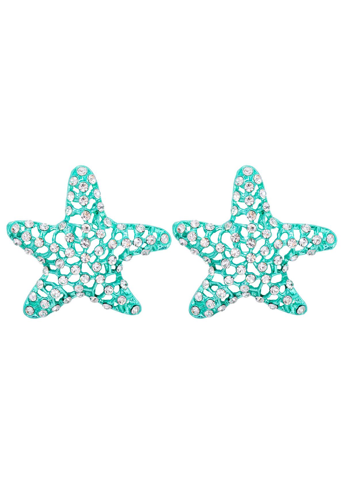 Boucles d'oreilles Starfish Hollow Out Zircon à la menthe