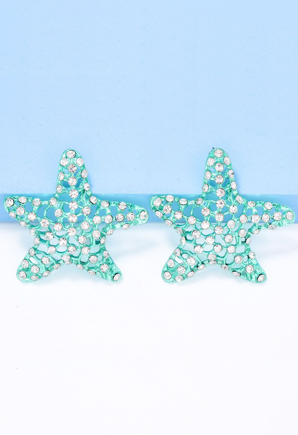 Boucles d'oreilles Starfish Hollow Out Zircon à la menthe