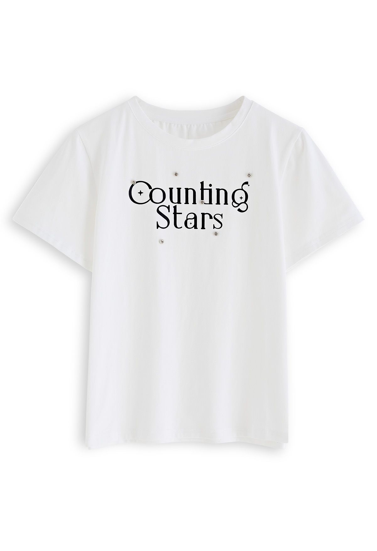 T-shirt à col rond imprimé Counting Stars en blanc