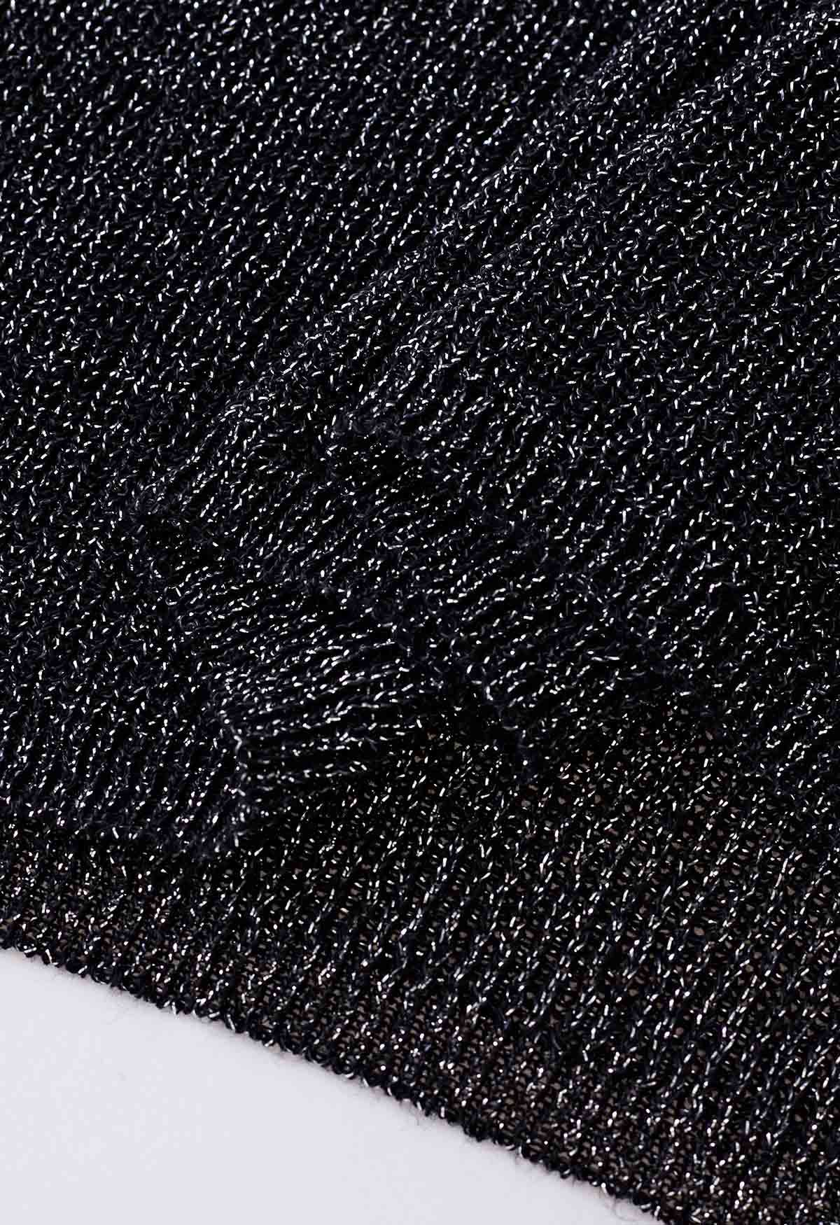 Débardeur en Tricot Brillant à Col en V en Noir