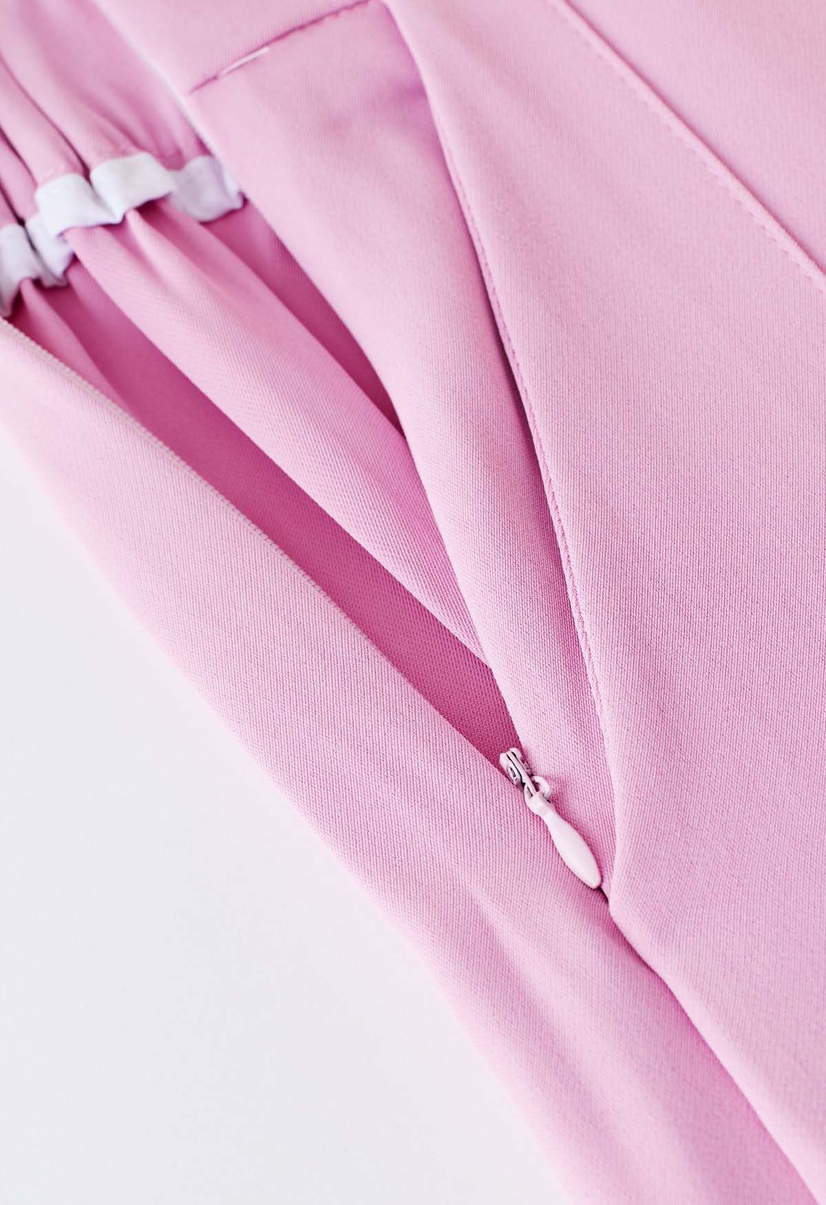 Pantalon large asymétrique en mousseline plissée à enfiler en rose vif