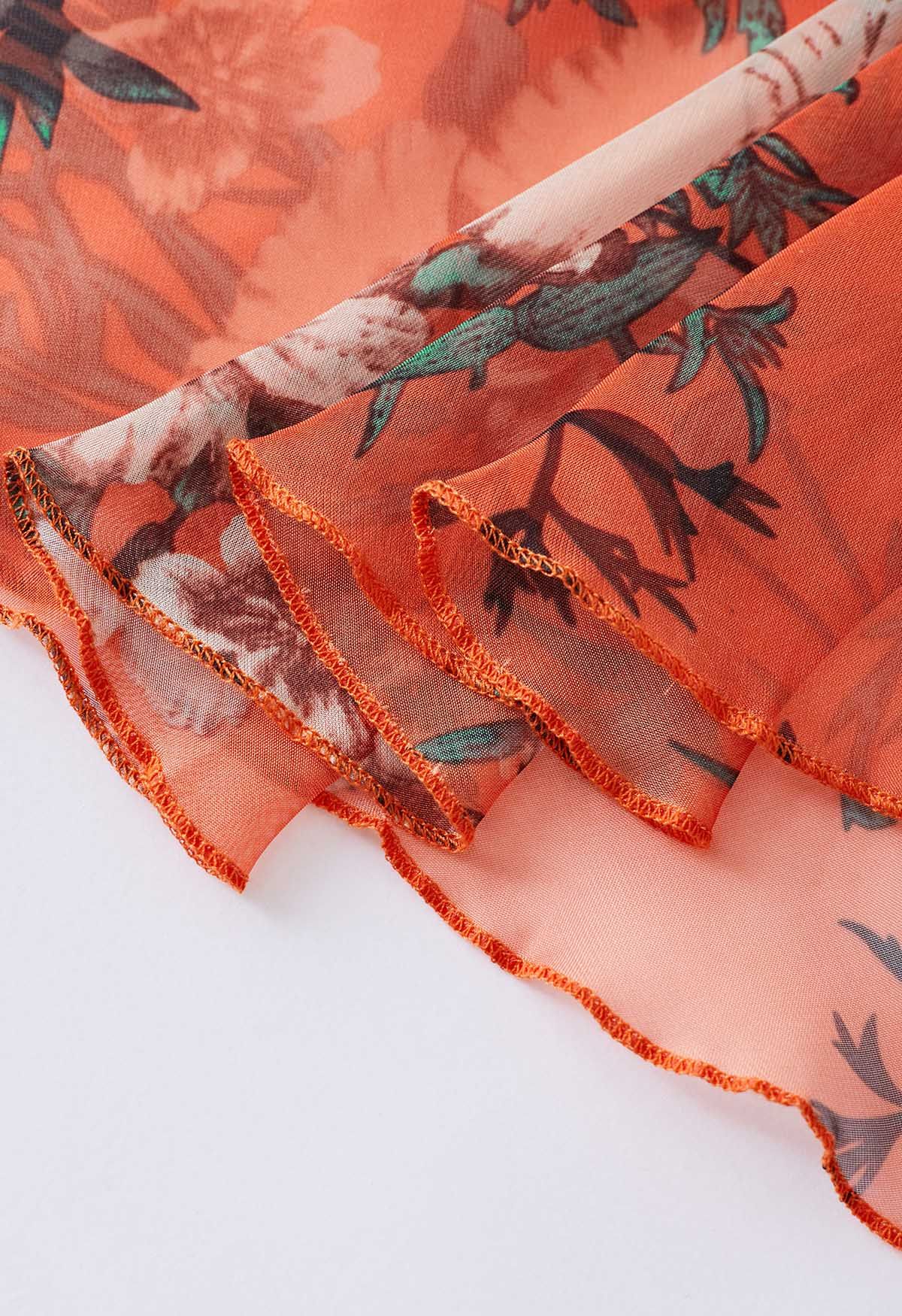 Jupe longue en mousseline imprimée bouquet orange