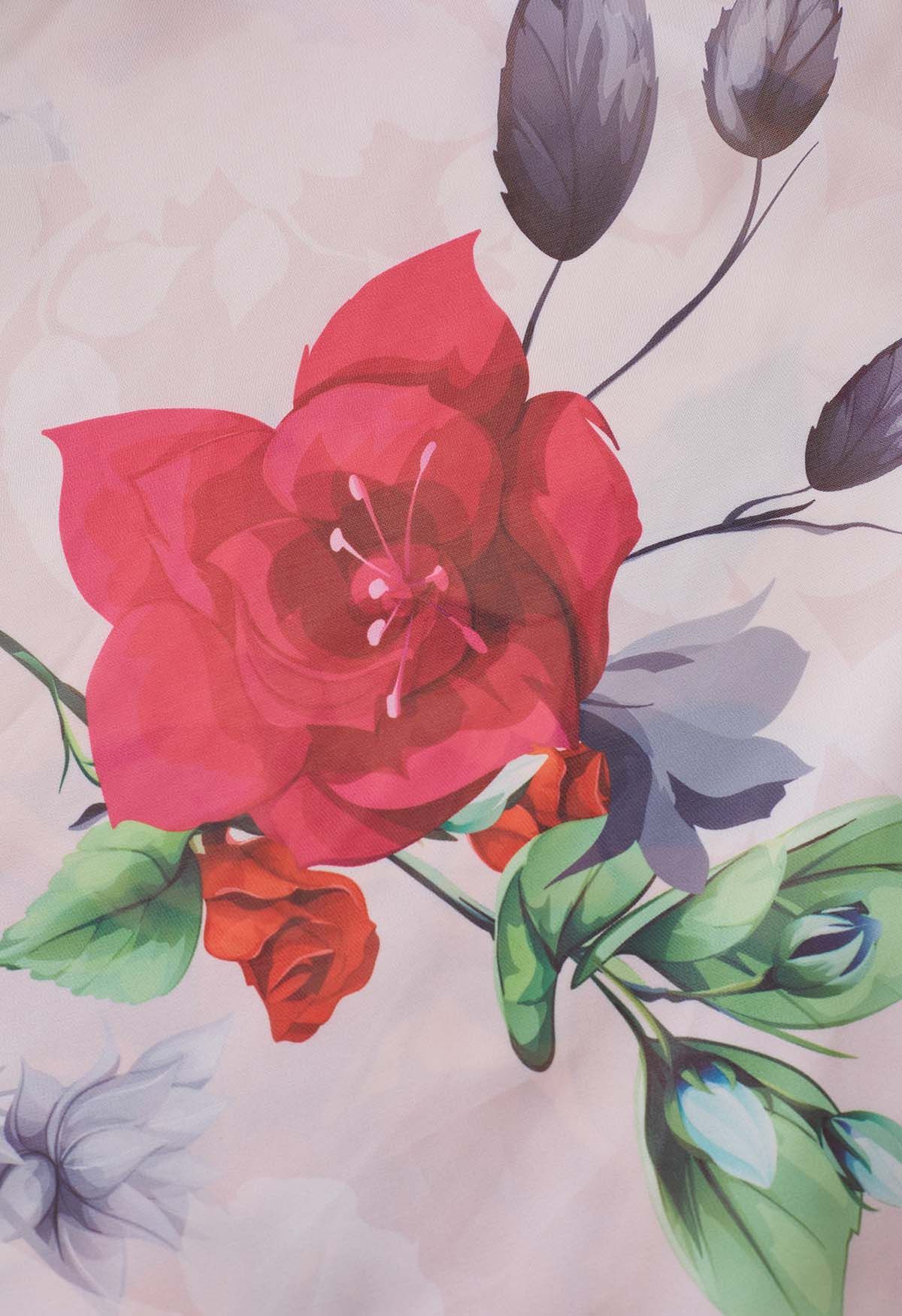 Jupe longue en mousseline de soie imprimée Best Blooms Rose Blush