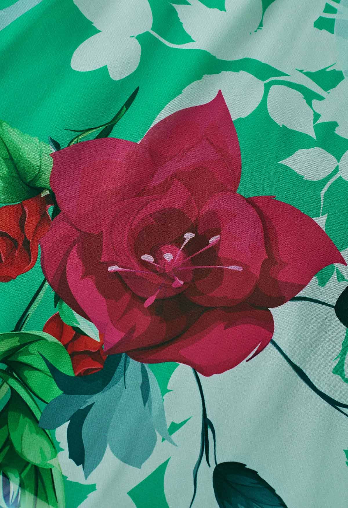 Jupe longue en mousseline imprimée Best Blooms Rose en vert