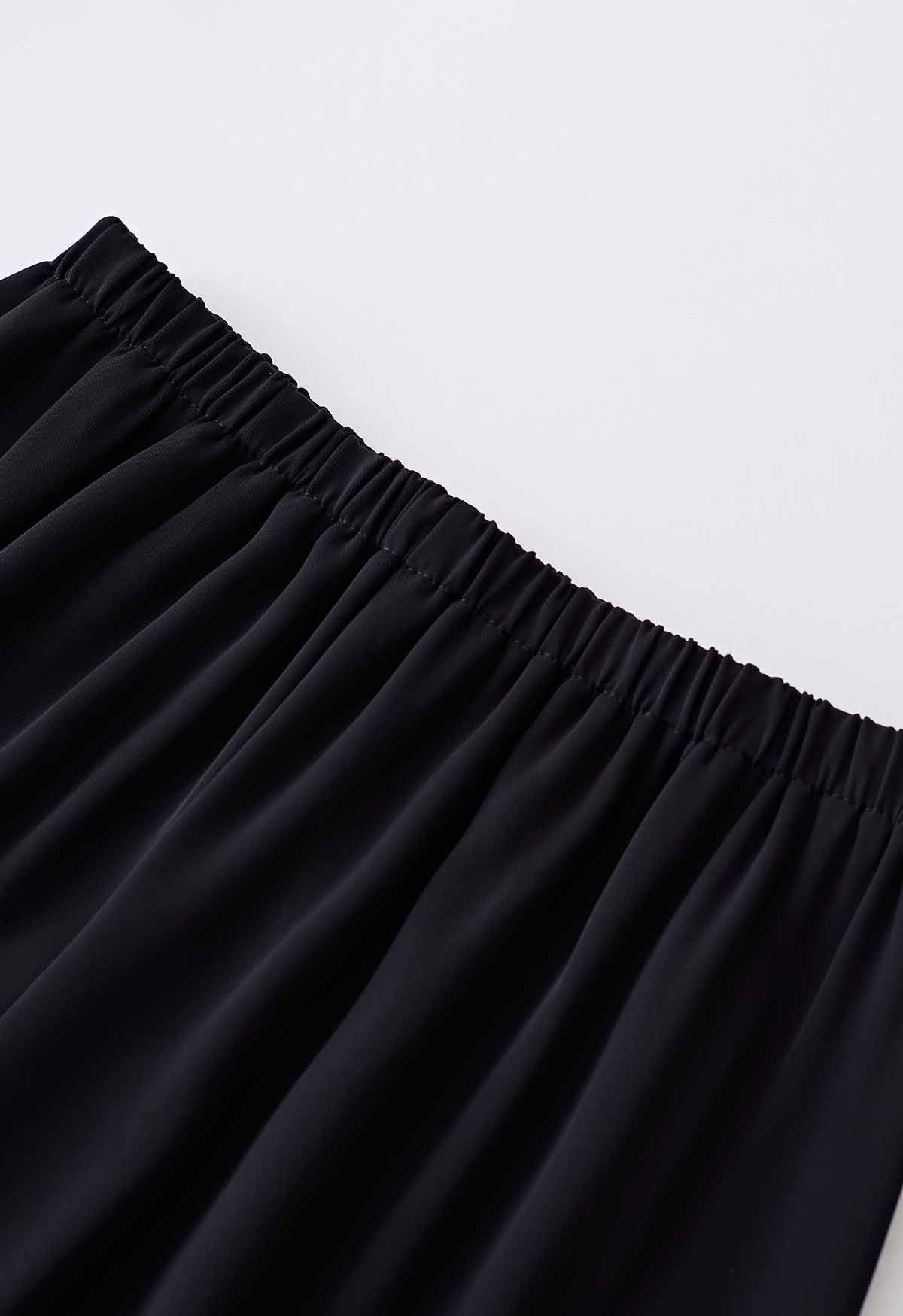 Pantalon à enfiler en satin lisse noir