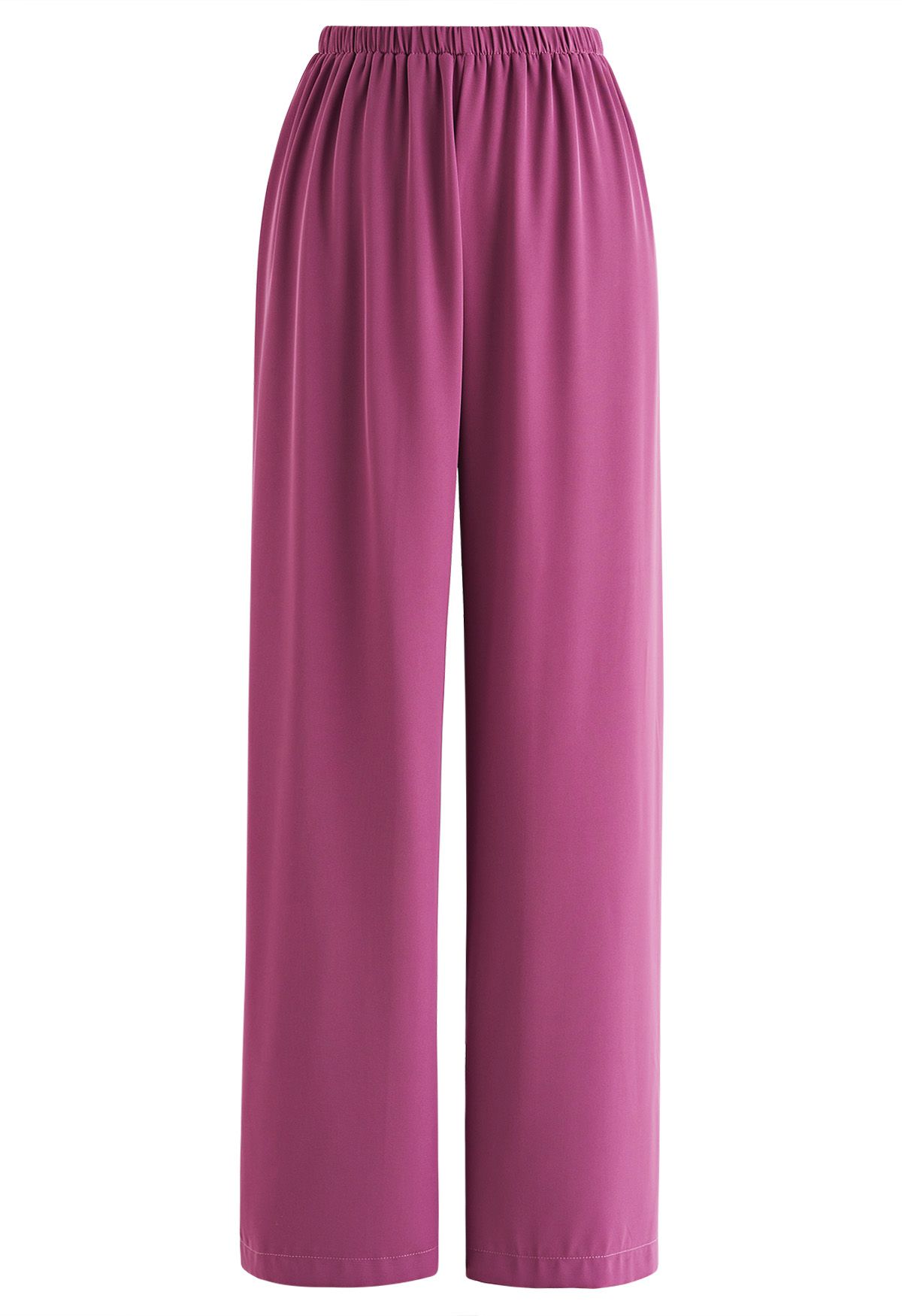 Pantalon à enfiler en satin lisse en magenta