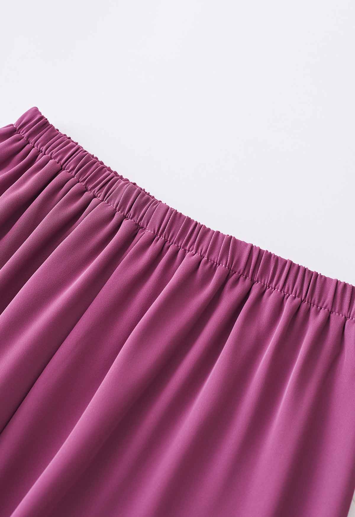 Pantalon à enfiler en satin lisse en magenta