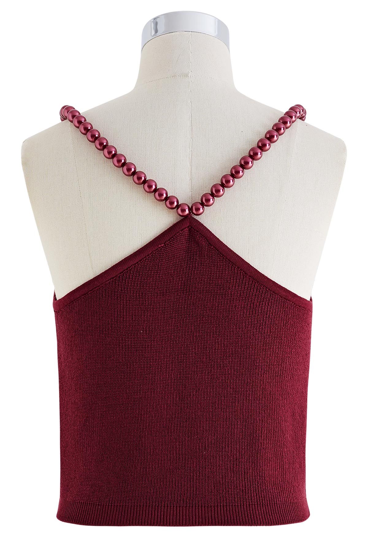 Crop top en tricot à bretelles perlées en rouge