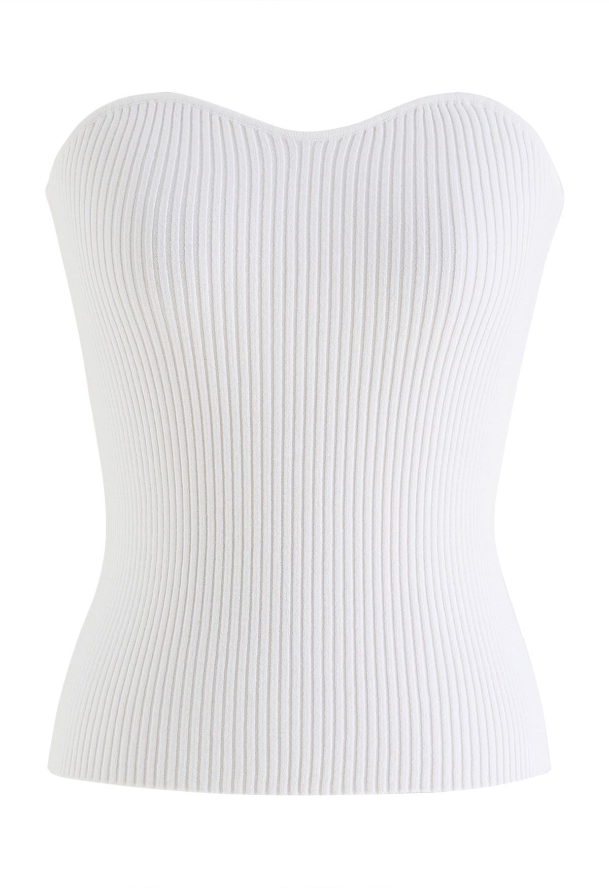 Bustier Tube en Tricot Côtelé en Blanc