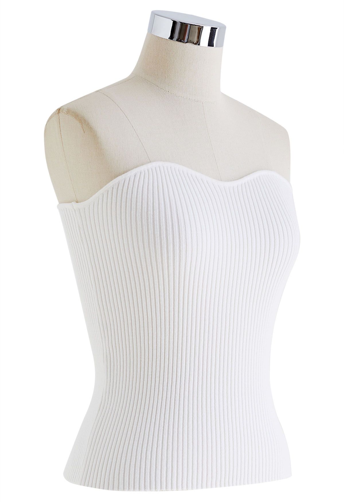 Bustier Tube en Tricot Côtelé en Blanc