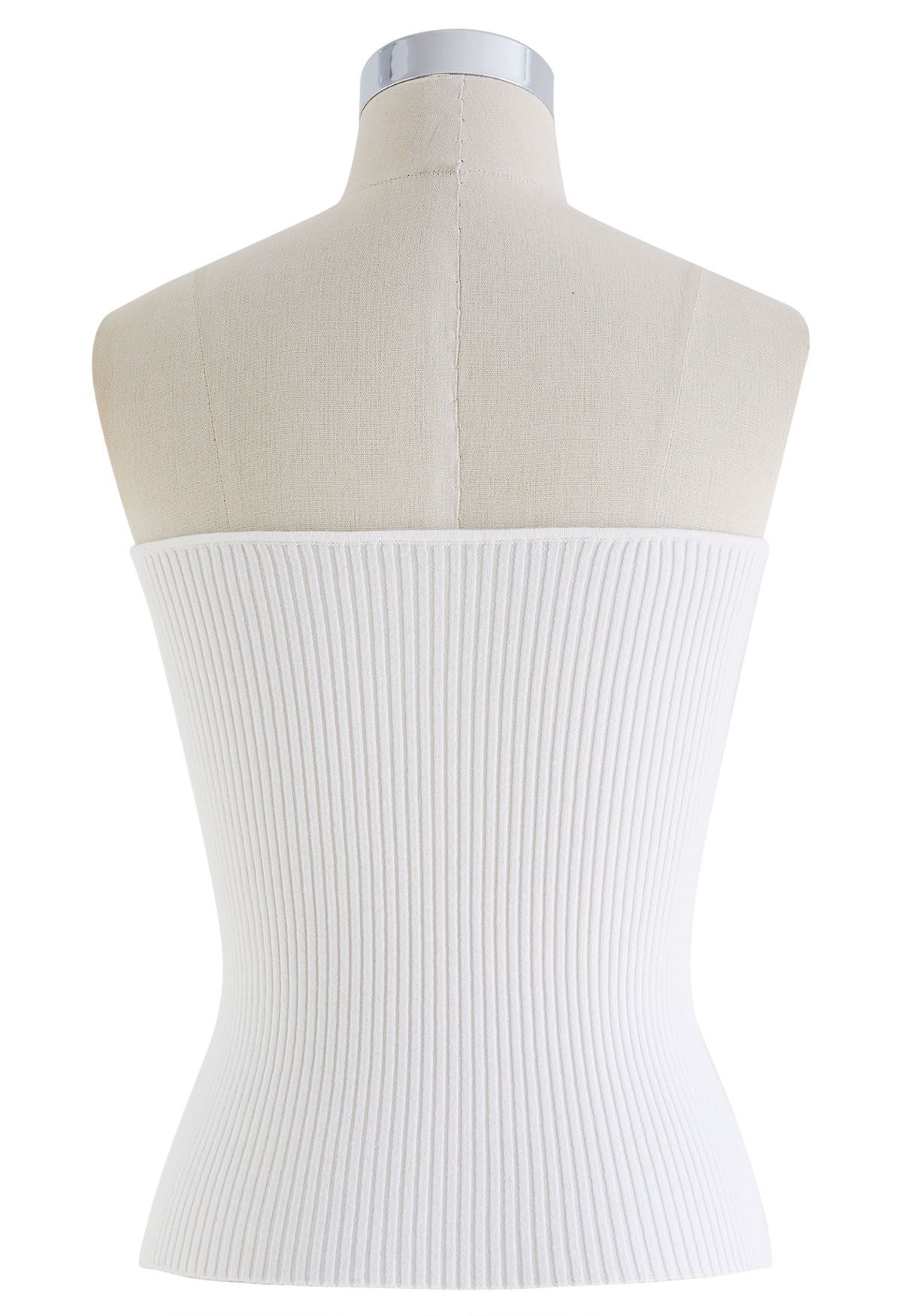 Bustier Tube en Tricot Côtelé en Blanc